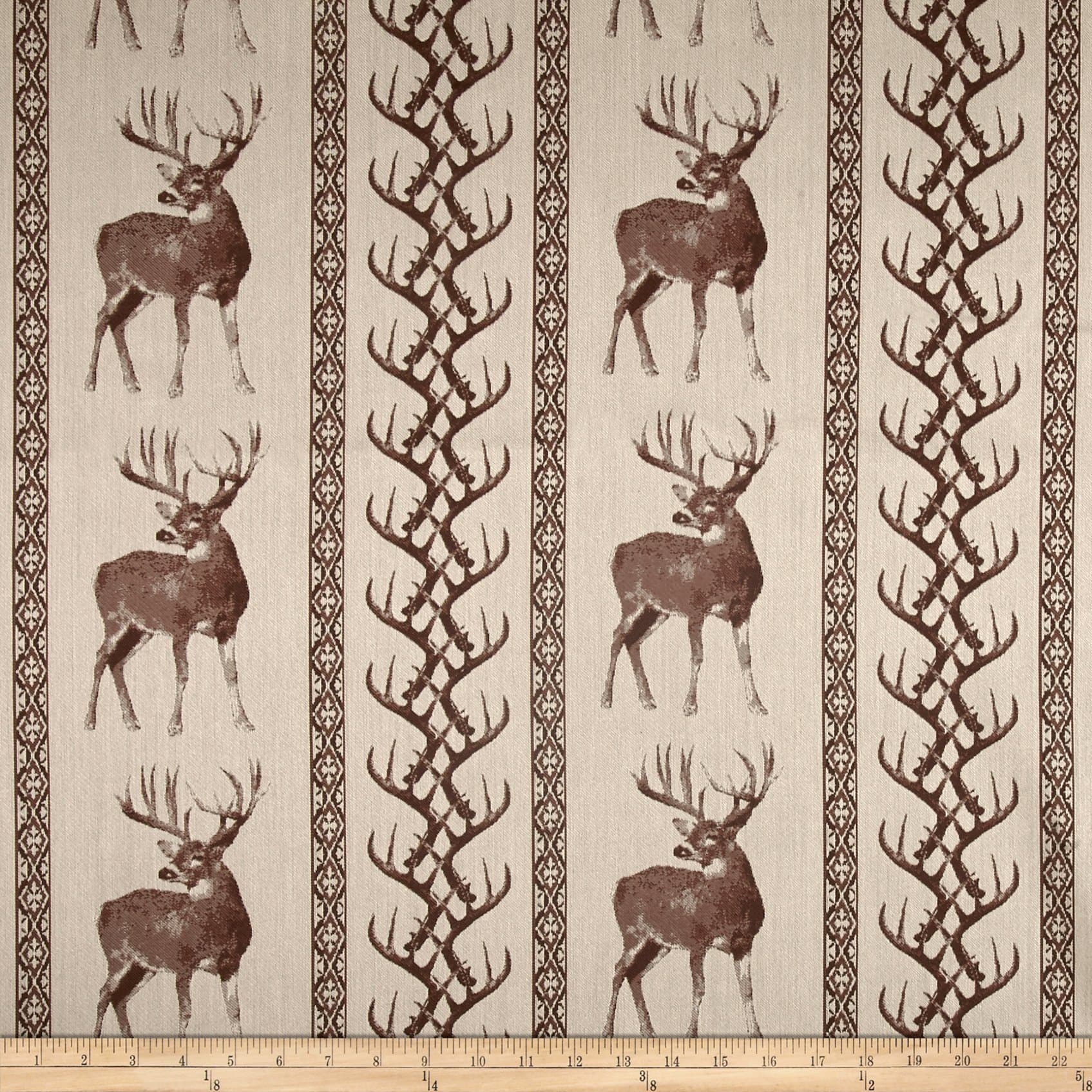 Regal Fabrics Tiverton Jacquard Deer/Antler Stripe, Yard, Chocolate