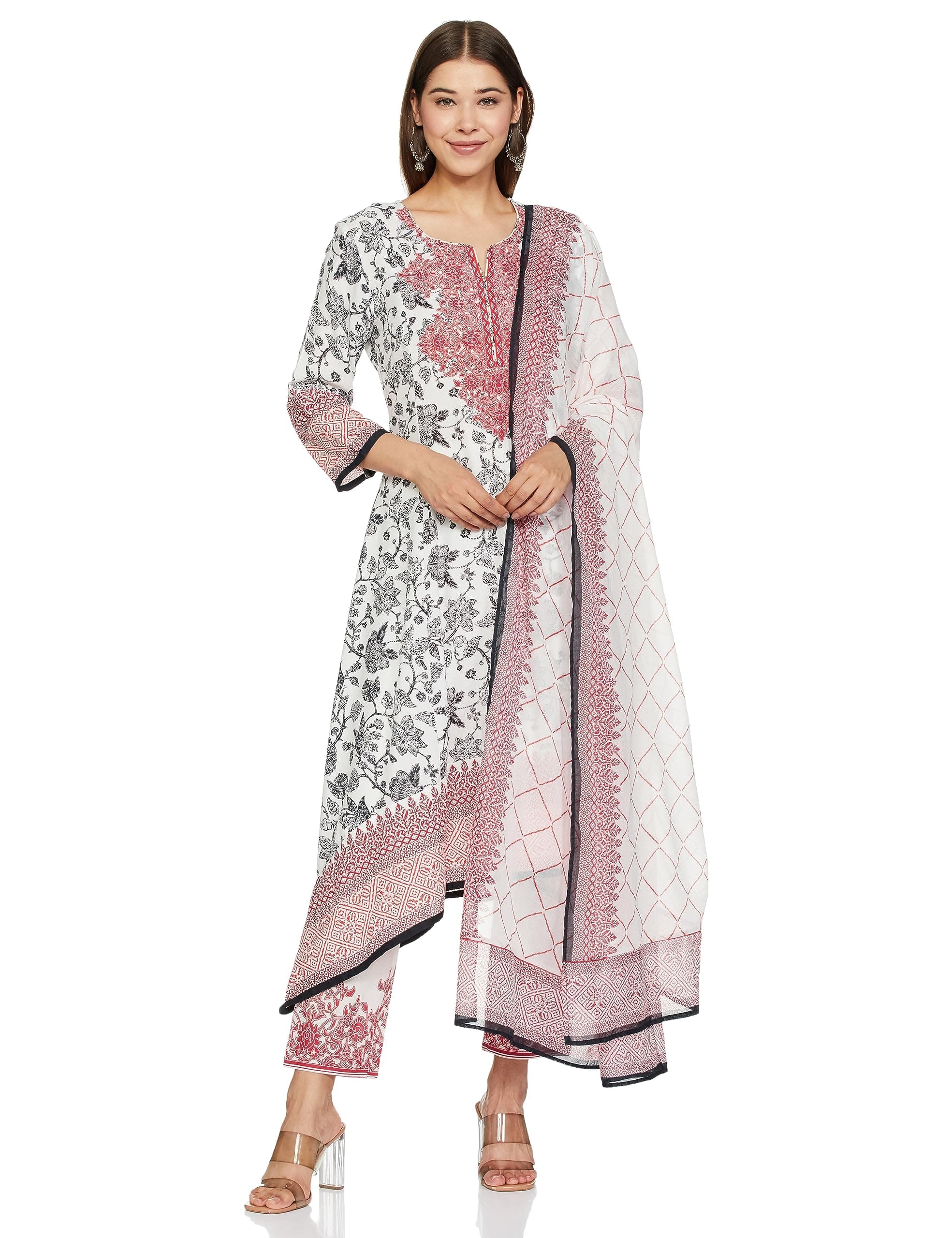 BIBAWomen Cotton Straight Printed Kurta Ankle Length Suit Set
