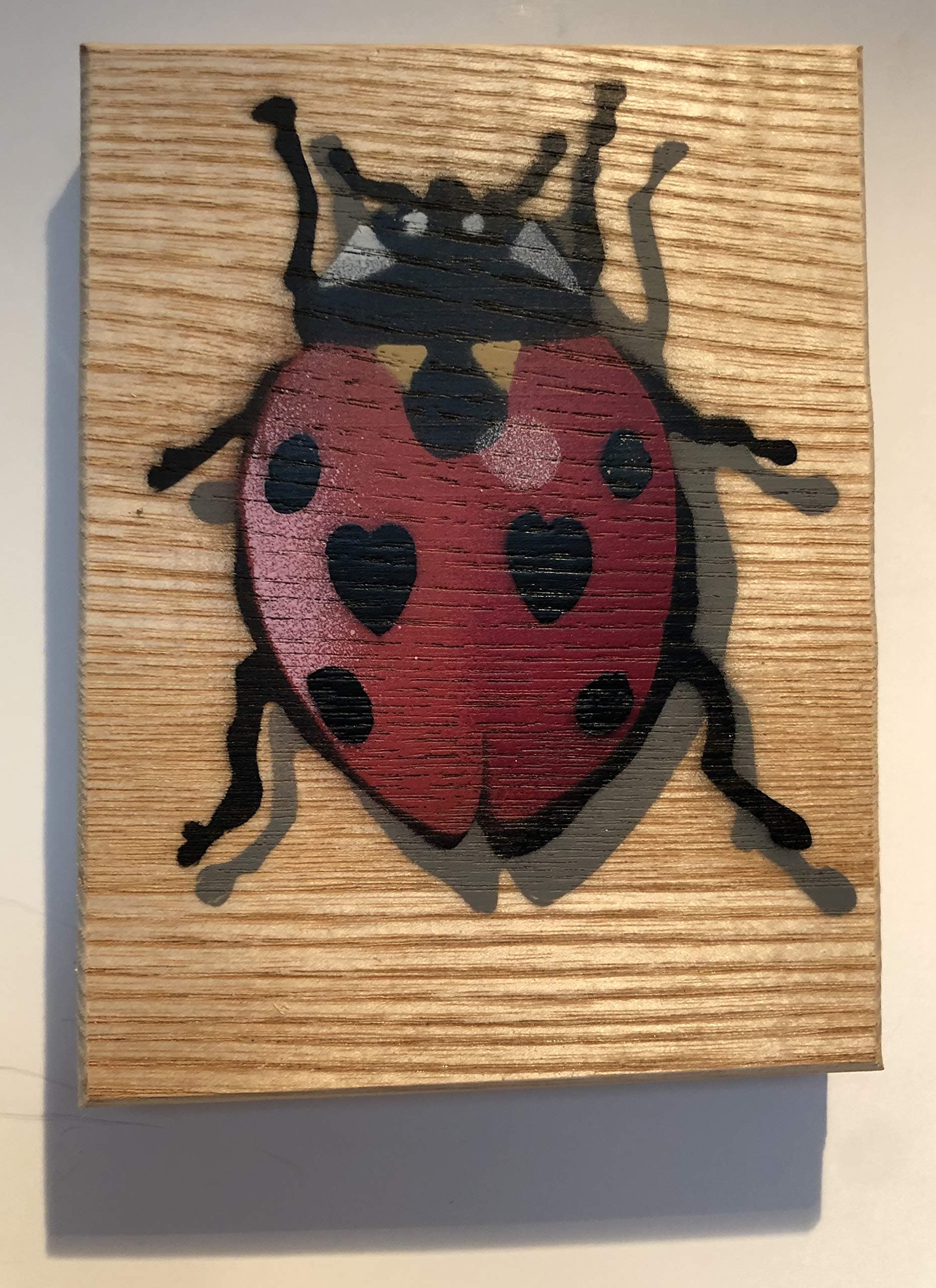 Ladybird Handmade Stencil Artwork | Birthday Gift with 2x hidden hearts detail | Birthday Present Painting for her | Spray painted onto Ash Wood | picture size 12 x 14 cm - Fathers Day