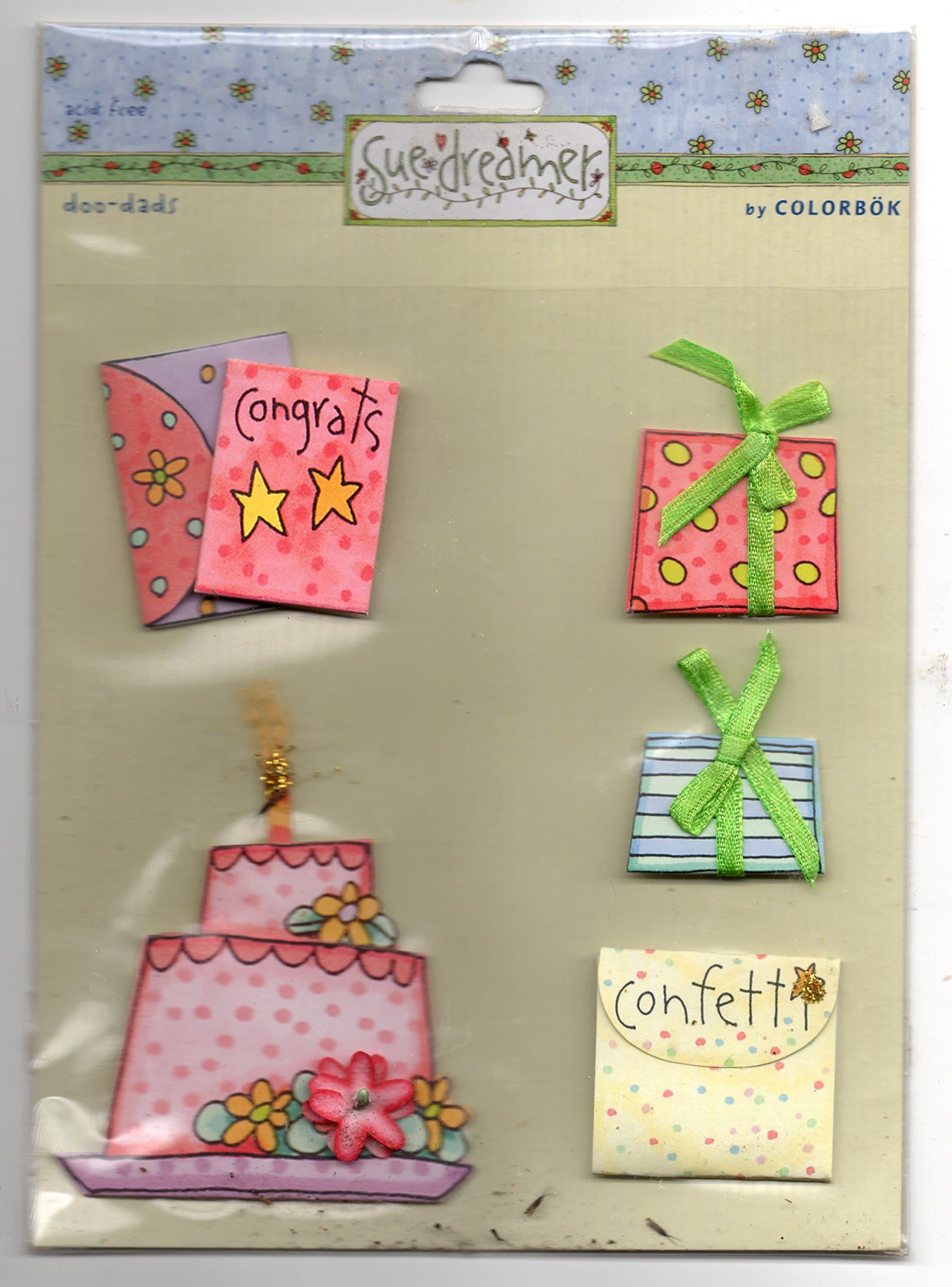 Sue Dreamer doo-dads by Colorbok Dimensional Stickers Congrats Birthday Theme