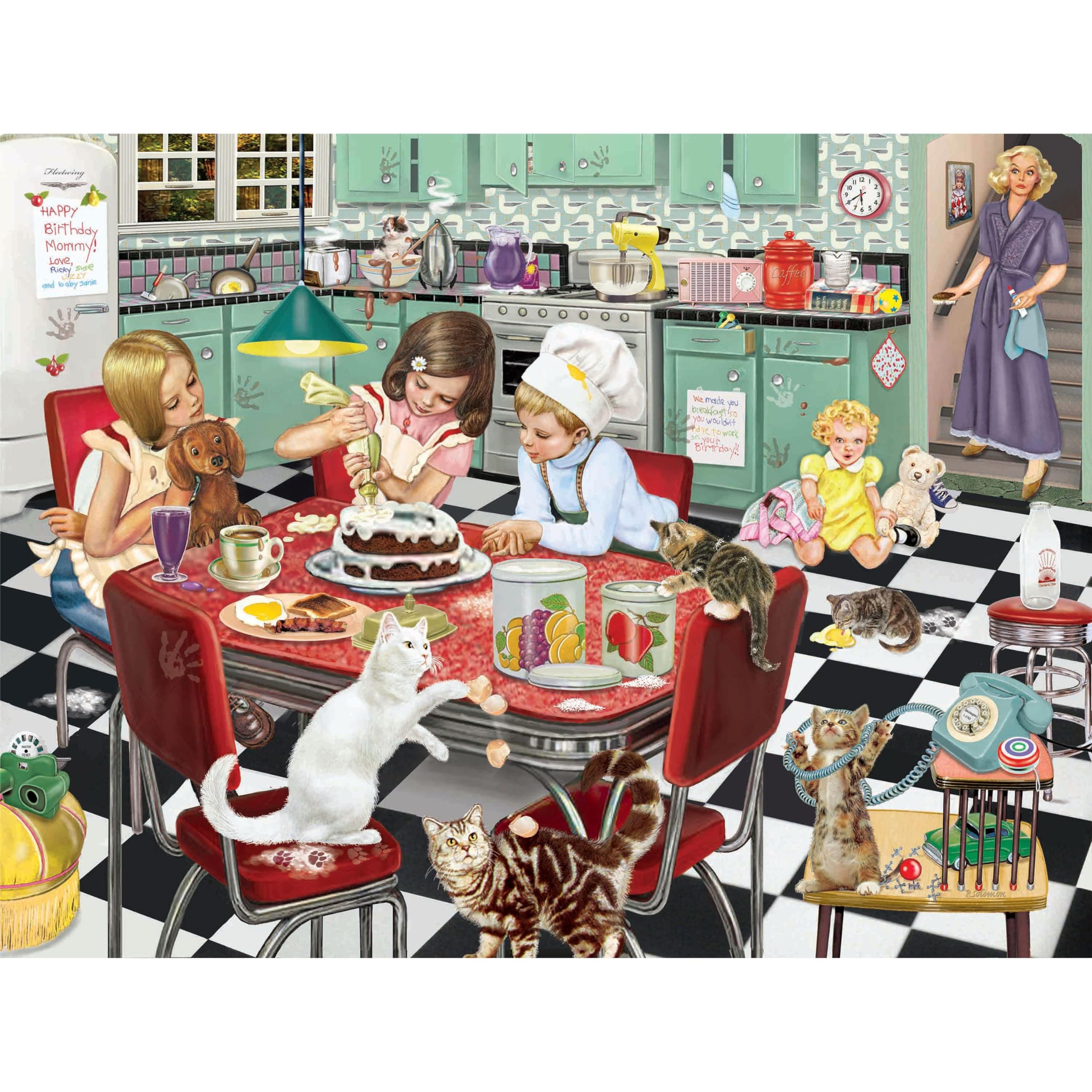 KI Puzzles 550 Piece Puzzle for Adults Mommy's Birthday Surprise Rosiland Solomon 50s Kitchen Cozy Puzzle Jigsaw 24X18