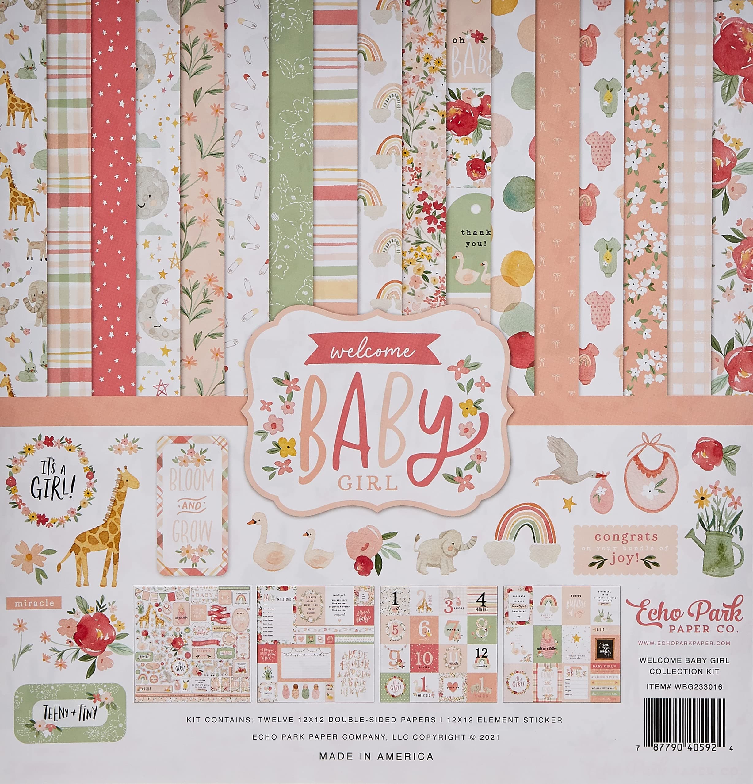 Echo Park Paper Company Welcome Baby Girl Collection Kit Paper, 12-x-12-Inch
