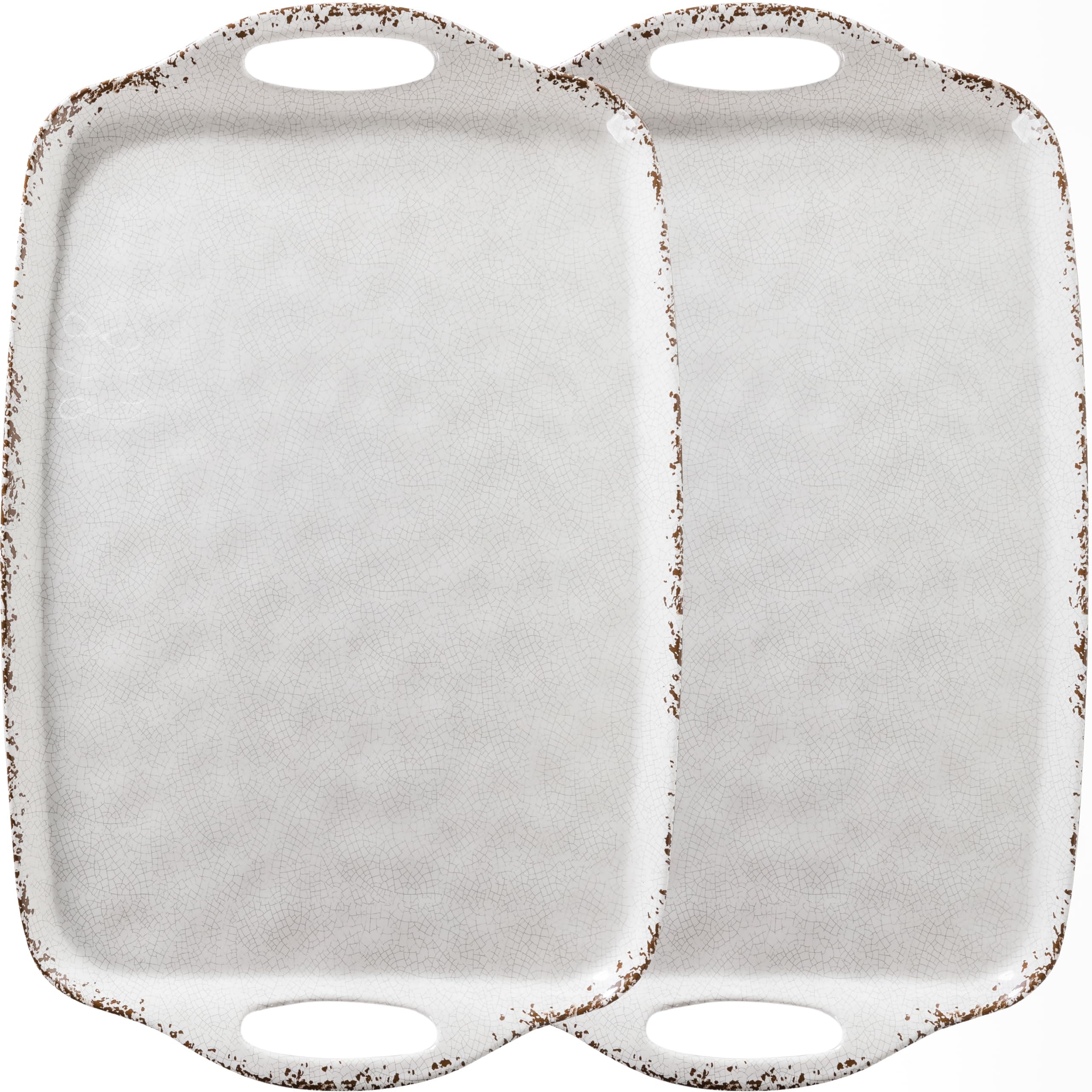 Farmhouse Melamine Serving Tray with Handles, Set of 2, 19"x12" Extra Large Rectangular Turkey Serving Platter, Serving Food Trays for Entertaining, Christmas,Thanksgiving,Party, Ivory