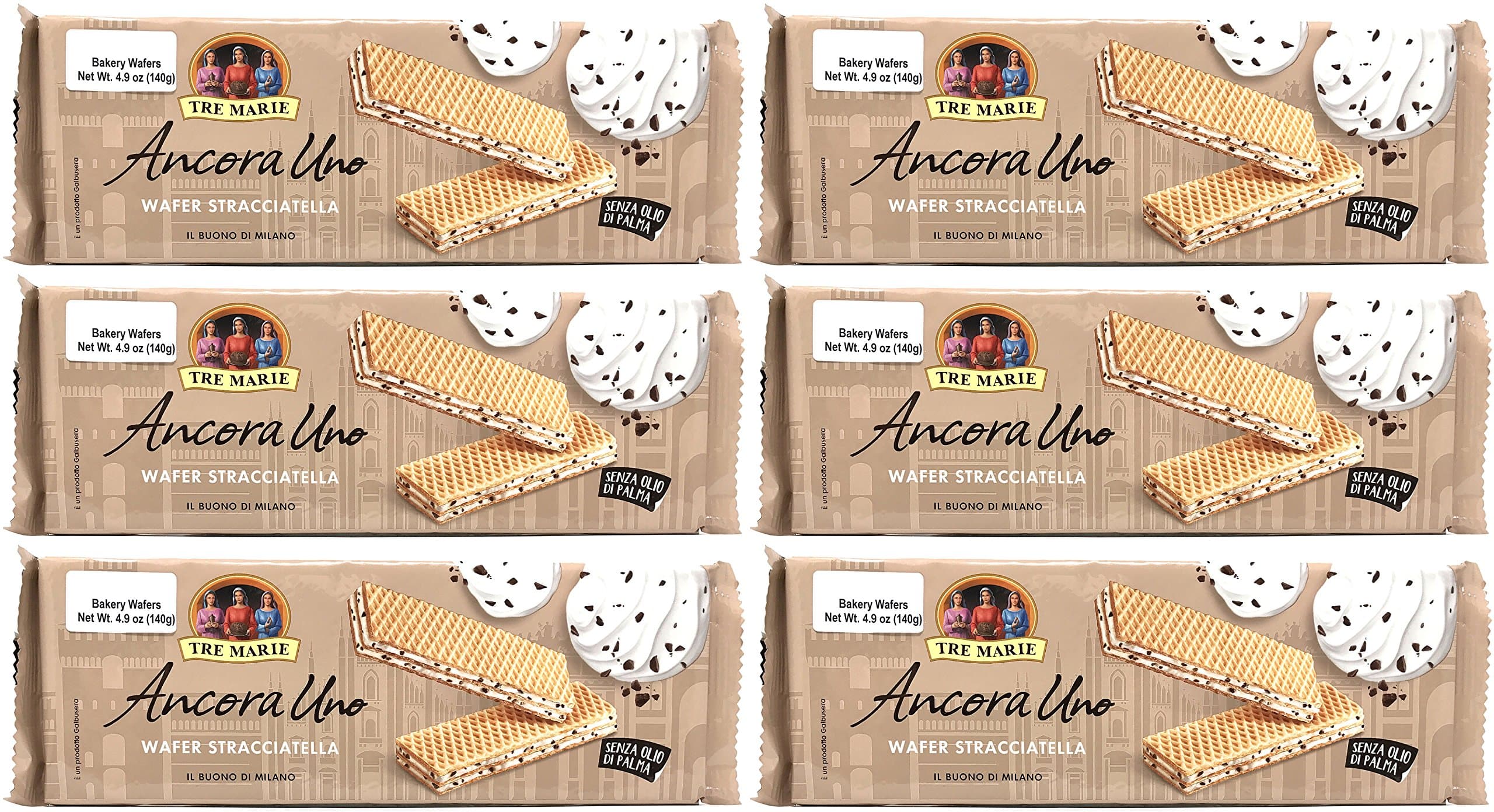(Pack of 6) Tre Marie Vanilla Milk Cream With Extra Dark Chocolate Chip Filled Wafer Cookies
