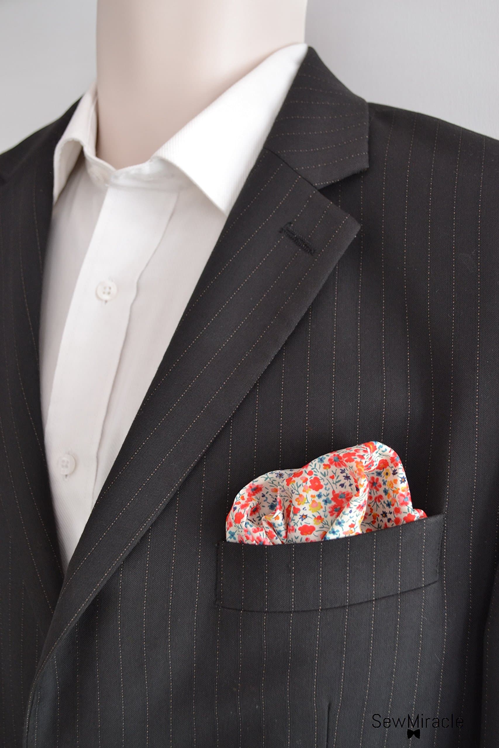 Liberty Pocket Square - Men's Handkerchief -Small red flower print Pocket Square - Men's Accessories - Gift for Men - Wedding - Handmade