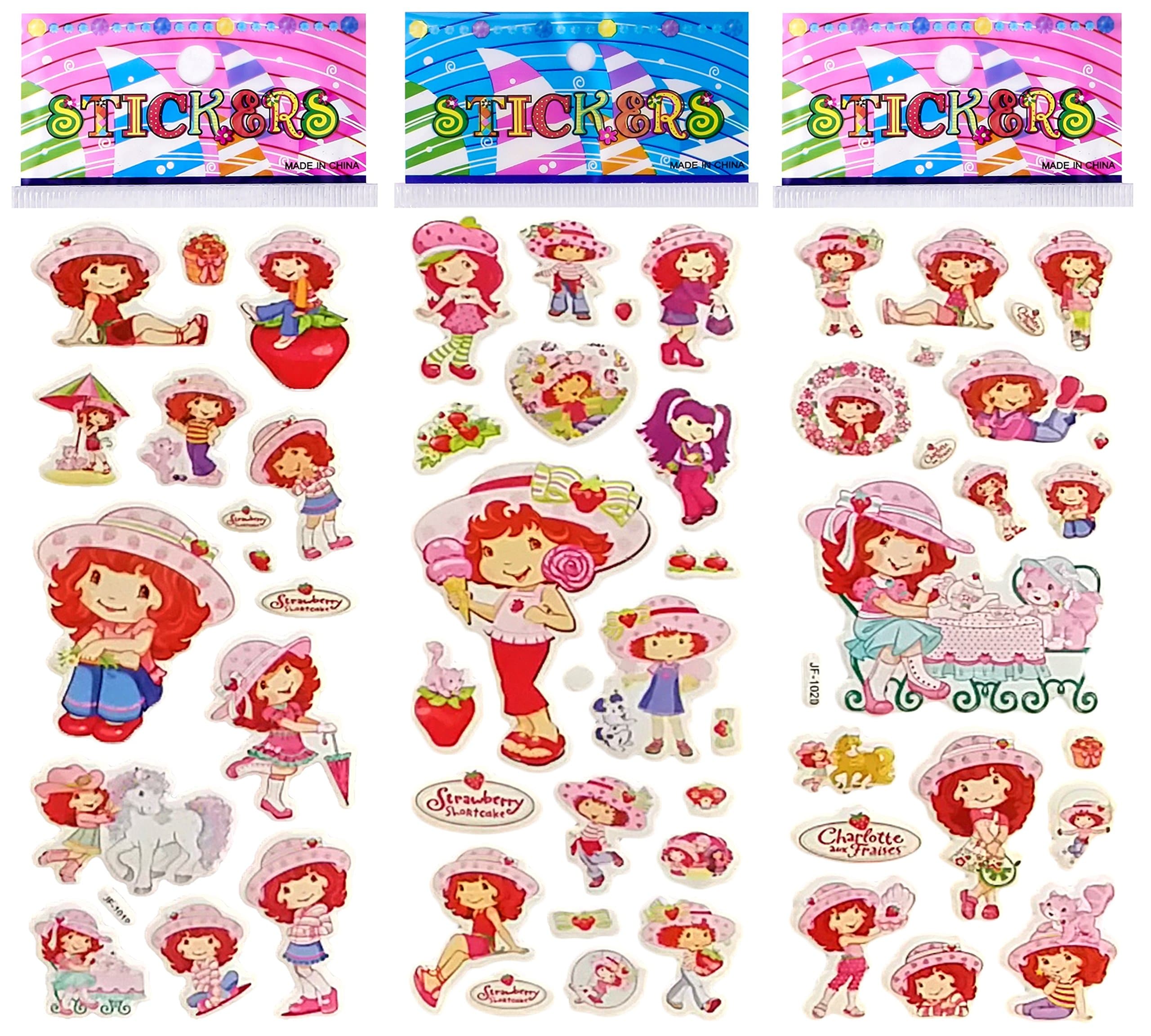 6 Sheets Puffy Dimensional Scrapbooking Party Favor Stickers + 18 Free Scratch and Sniff Stickers - Strawberry Shortcake