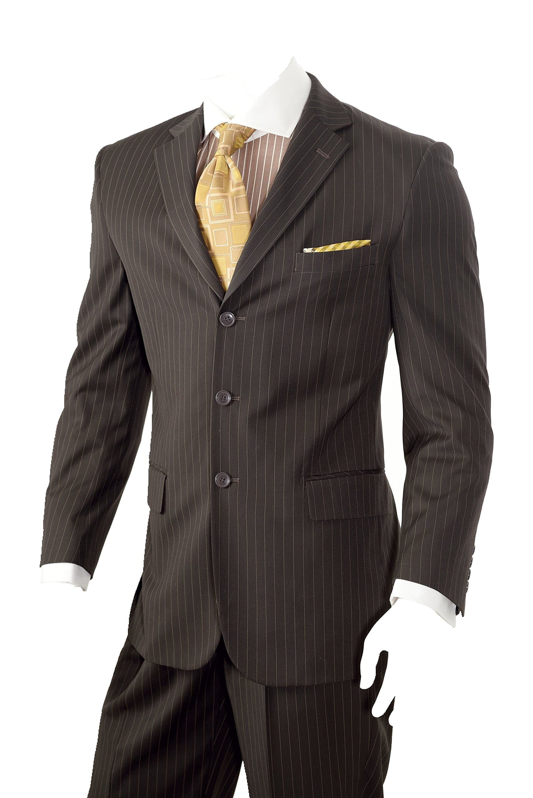 Men's Two Piece Three Button Pin-Stripes Reg Fit Suit (Dark Chocolate /Brown)