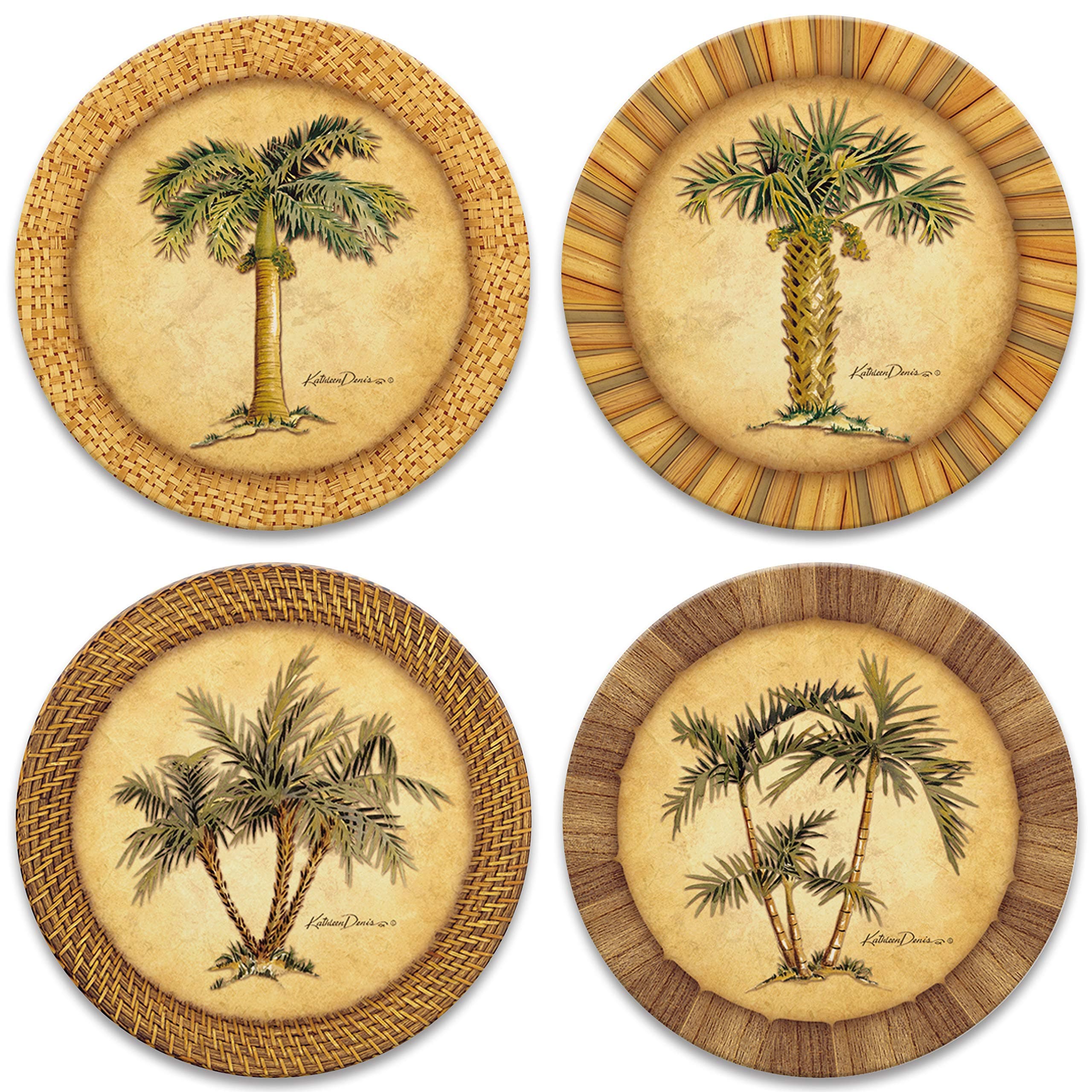 CoasterStone Absorbent Stone Drink Coasters, Palm Tree, Assortment, Neutral Palette (Set of Four Absorbent Coasters for Drink)