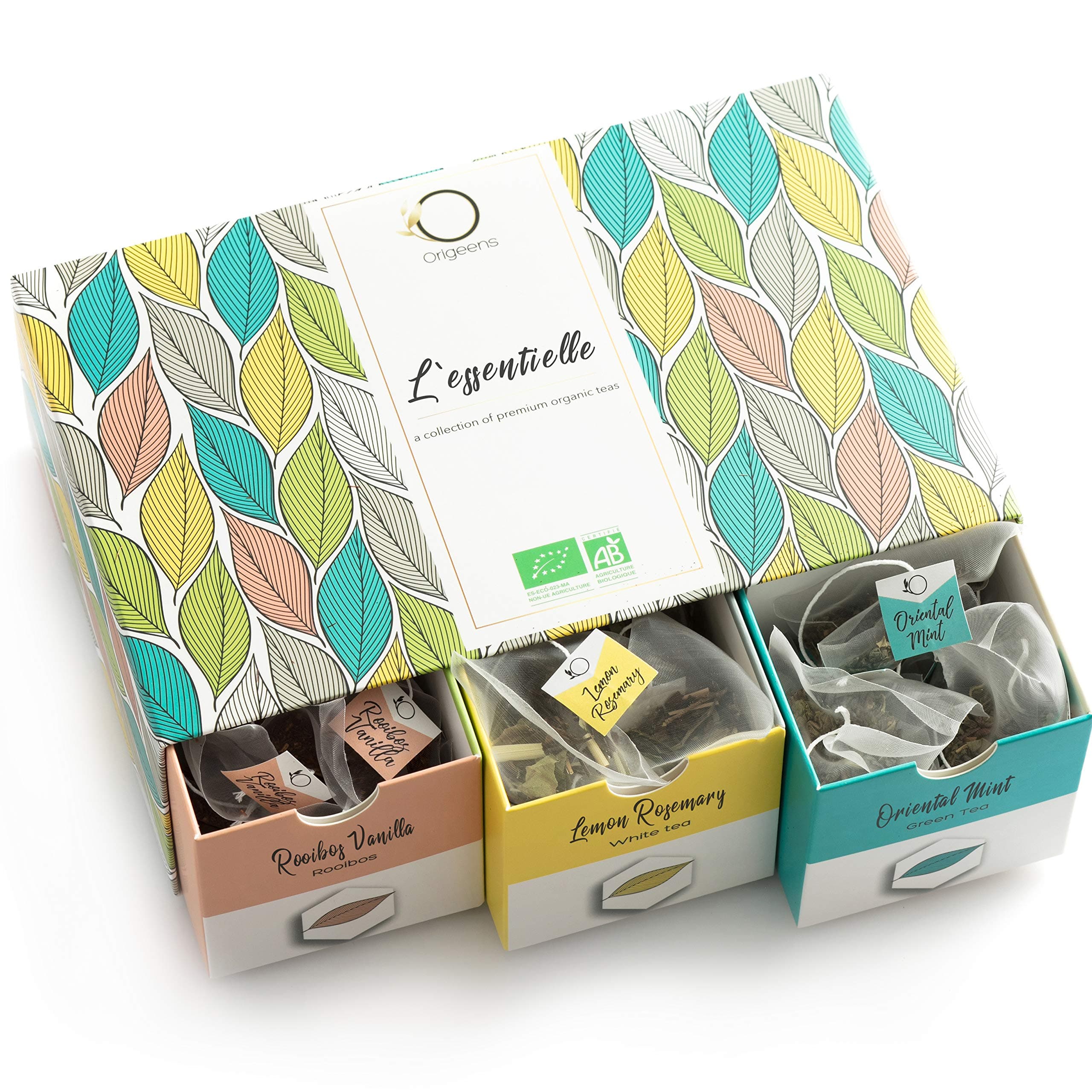 ☘️ L’ESSENTIELLE Organic Premium Tea Selection | Assortment of teas, 6 flavors | Tea Gift Idea | 48 pyramid-shaped tea bags