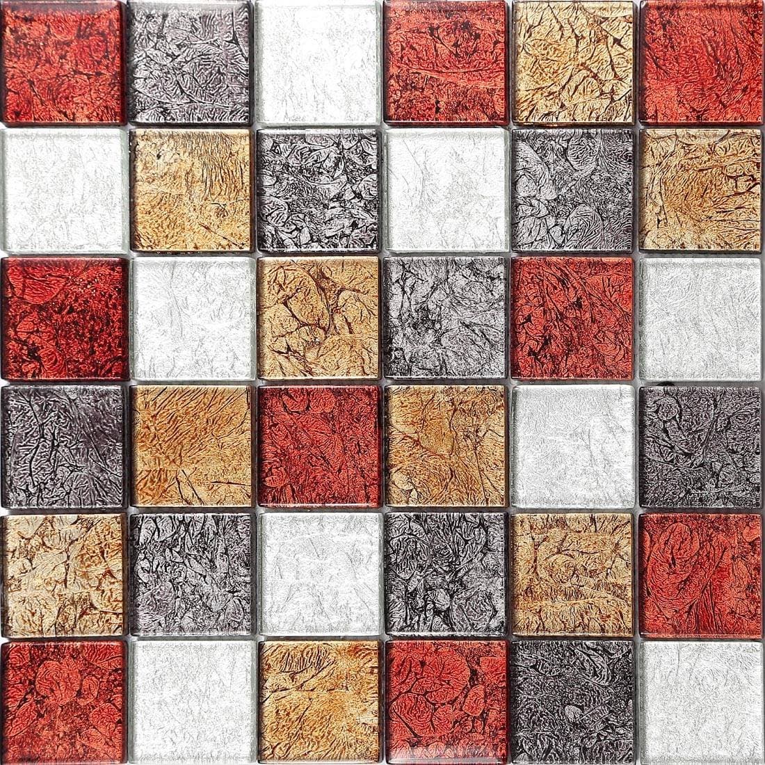 Autumn Red Black Brown Hong Kong Foil Mix Glass Mosaic Tiles Sheet (MT0072) (11 Sheets)