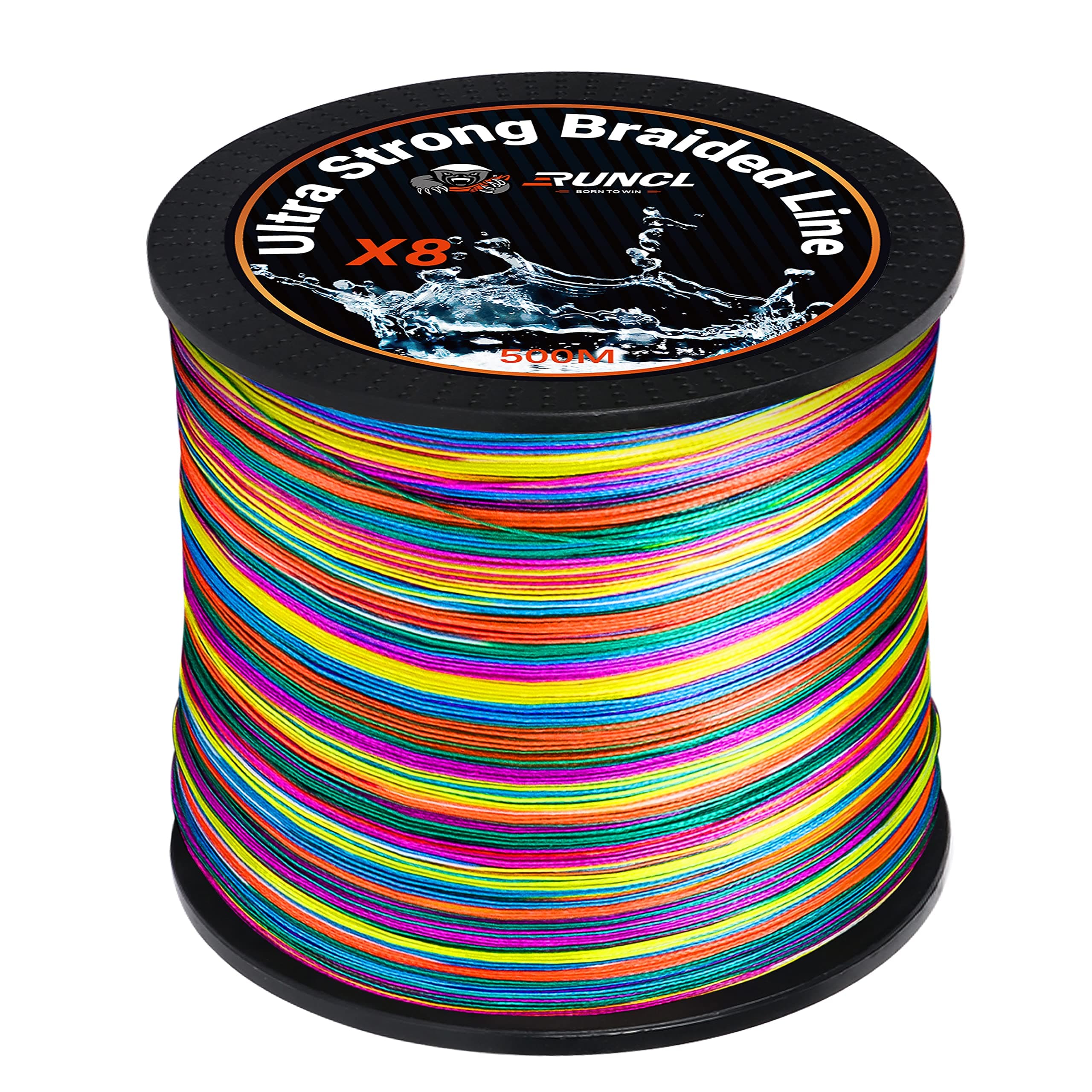 RUNCL 8 Strands Braided Fishing Line - High Visibility Colored Braid Line, Super Strong, Abrasion Resistant, No Stretch, 328yds/546yds/1093yds, 12lb to 100lb for Saltwater or Freshwater Fishing