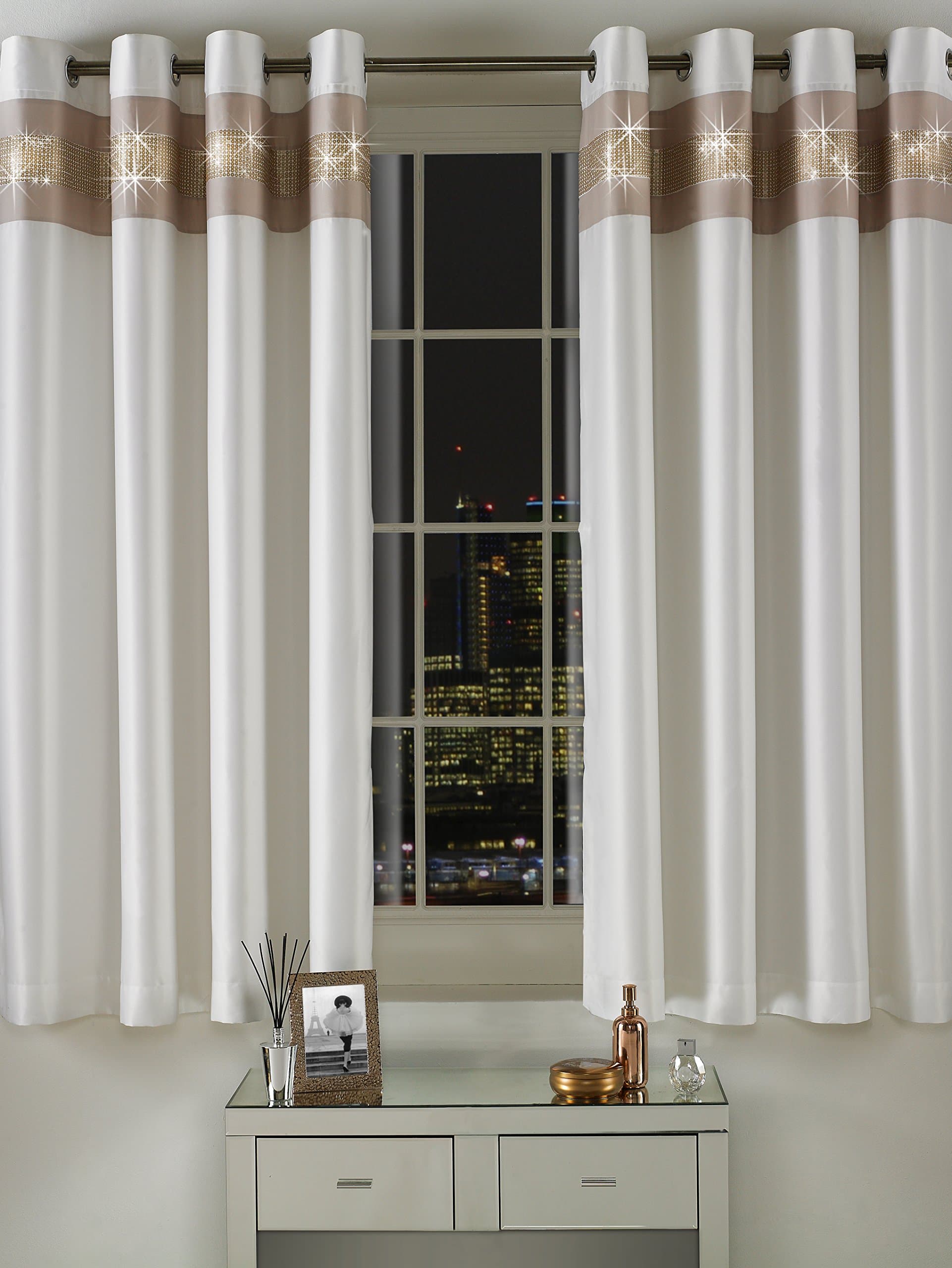 By Caprice Home Capri Curtain, Polyester, White/Rose Gold, 196 x 168 x 1 cm