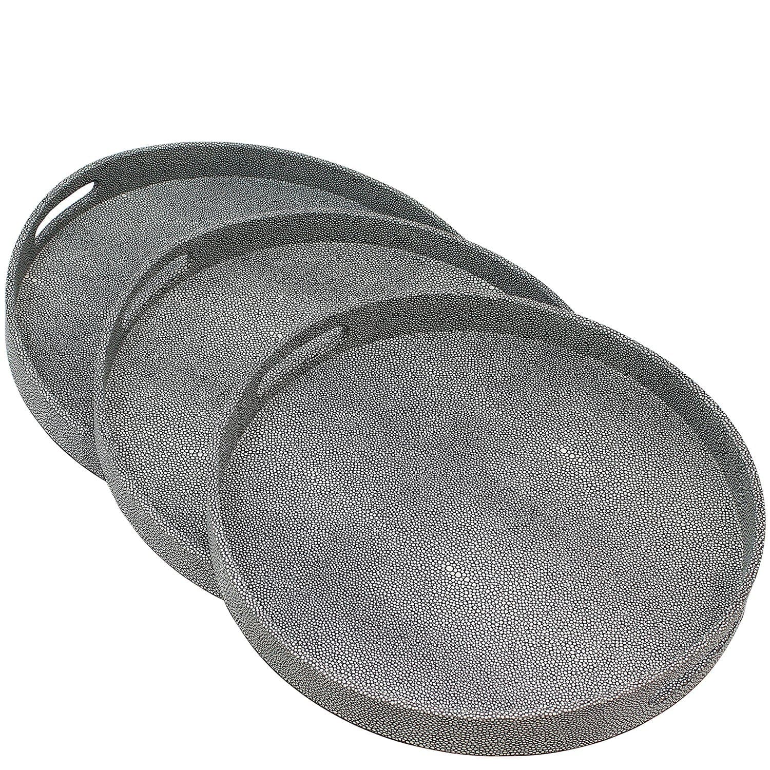 Shagreen Round Faux Leather Tray, Set of 3