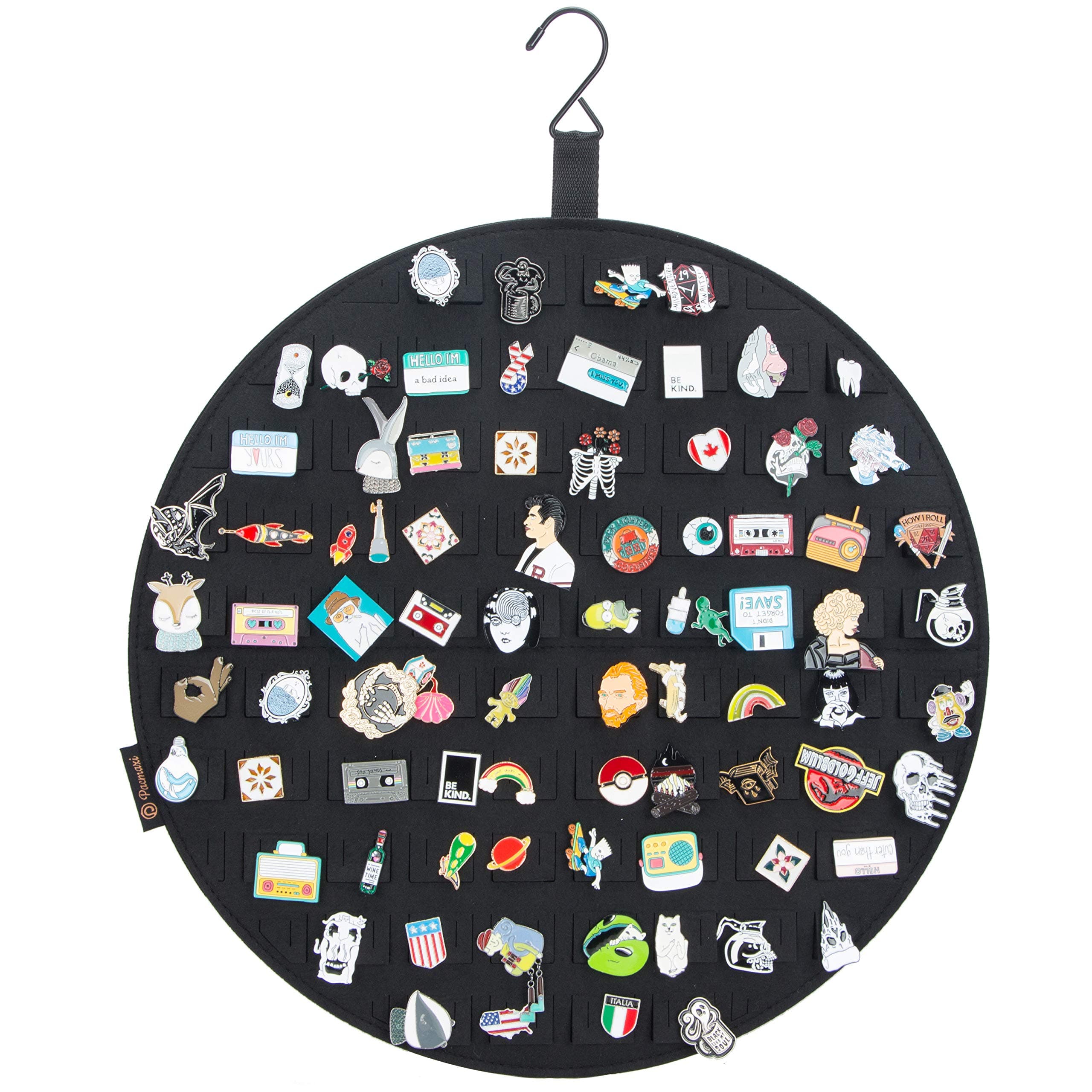 PACMAXIHanging Brooch Pin Display Holder, Wall Pin Collection Storage Organizer, Cute Pin Banner Case Hold Up to 76 Pins.(Pins not Included) (Black)