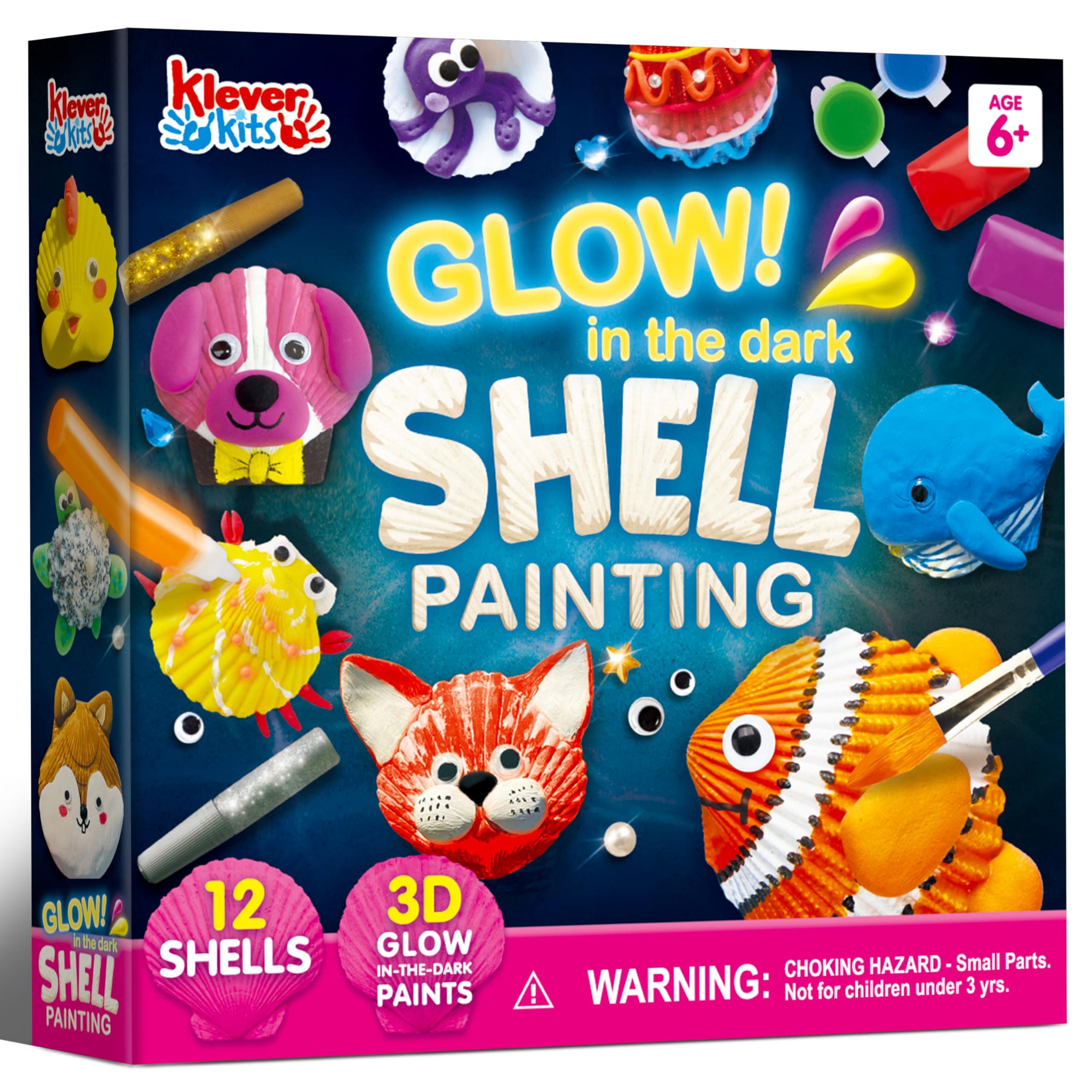 Klever Kits 12 Kids Sea Shell Painting Kit-Glow in The Dark-Arts & Crafts for Boys and Girls Ages 6-12, Art Supplies, Kids Craft Paint Kits, Creative Art Toys for Birthday Party Gift