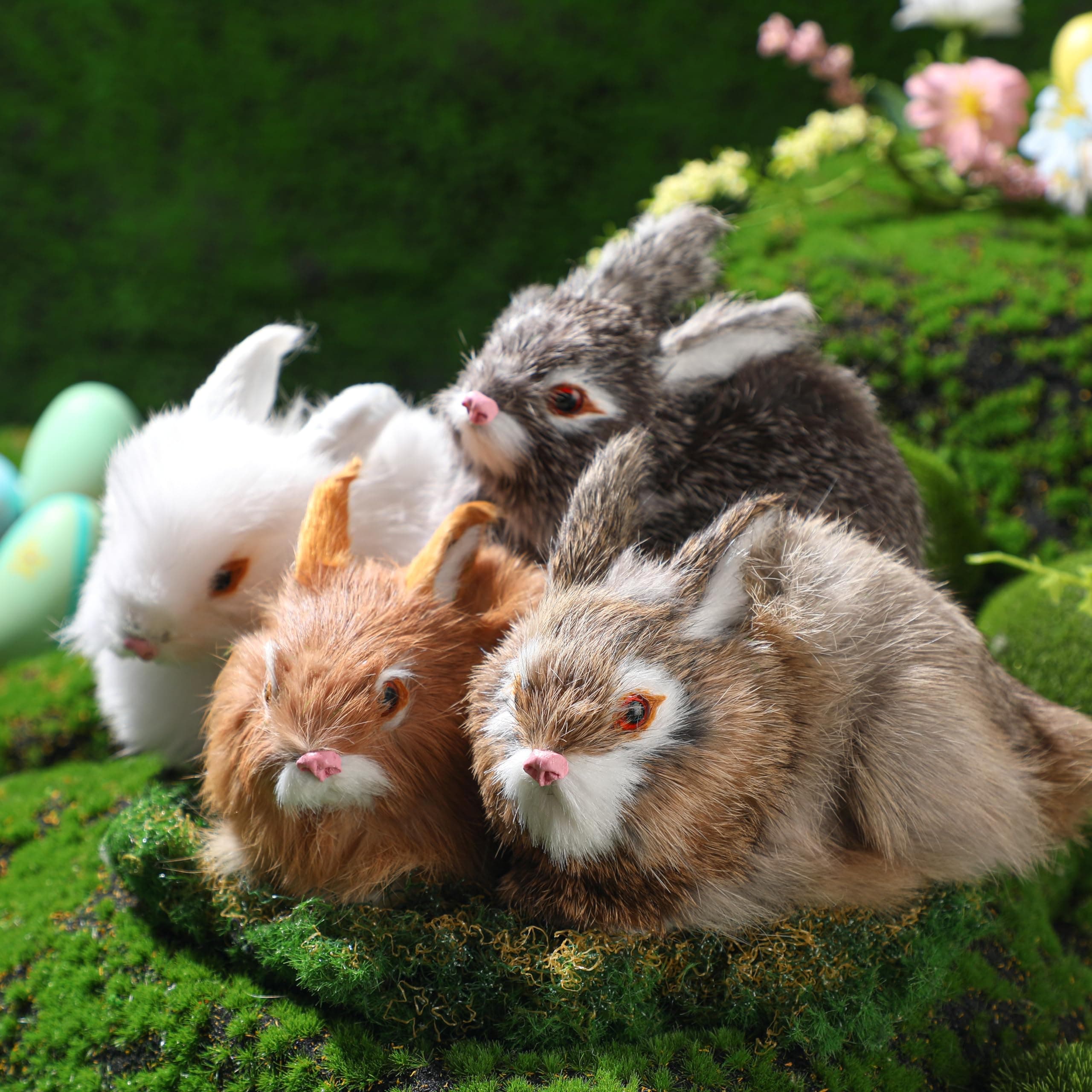 4 Pack Mini Bunny Realistic Cute Plush Rabbits Fur Lifelike Animal Simulation Stuffed Toy Model Easter Gift Boy Girl Kids Party Decor for Easter Birthday Home