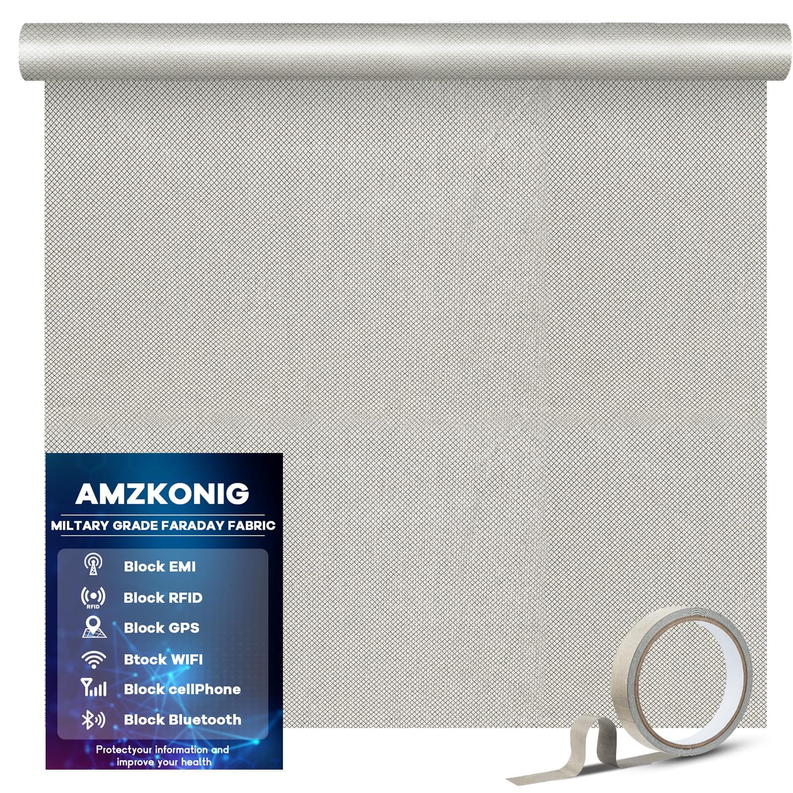 Faraday Fabric 43” x 118”, Military Grade Signal Blocking Cloth Shields, Conductive Material Cover for WiFi, Cell, Bluetooth, RFID, EMP Protection with Faraday Tape