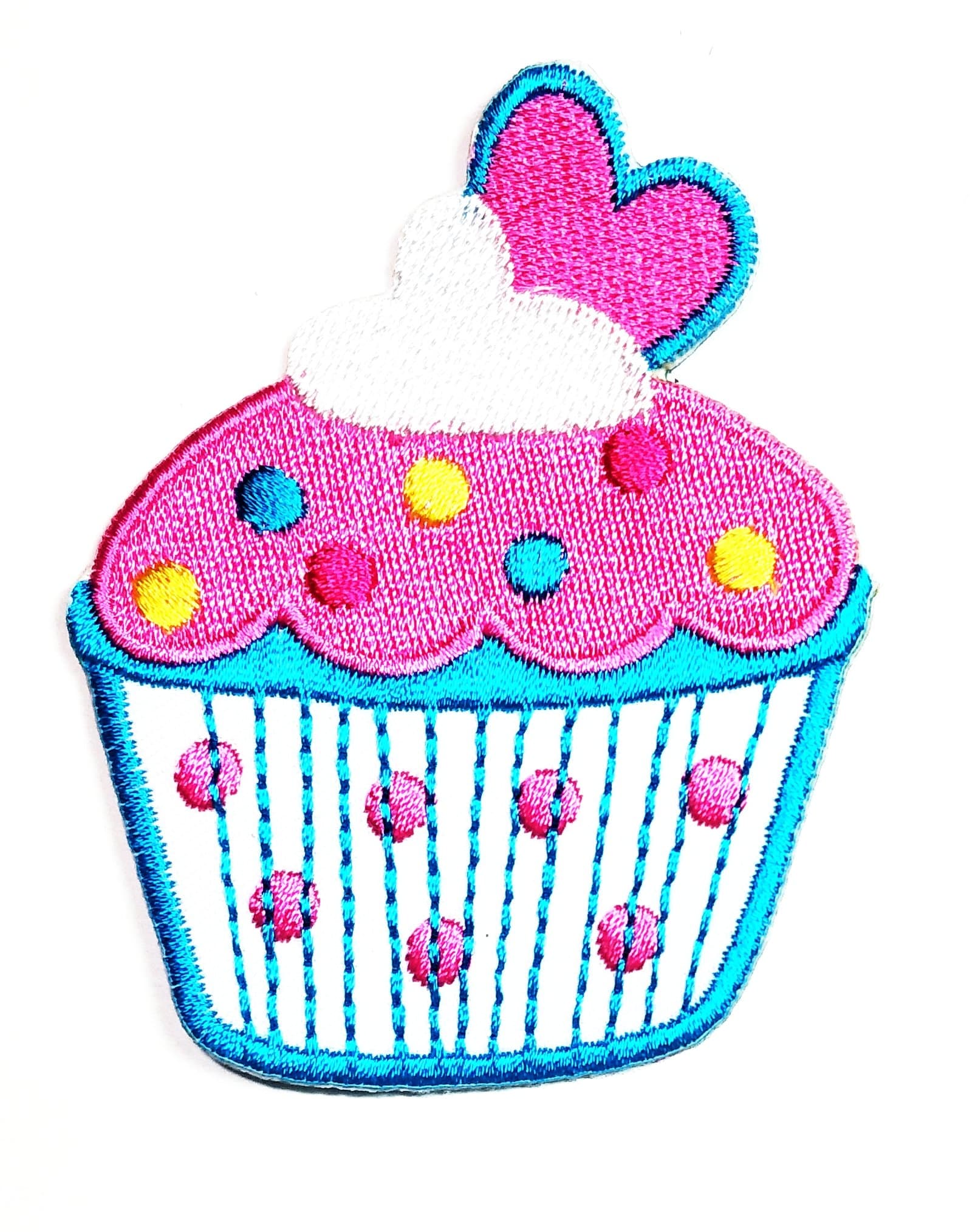 HHO Cute Cupcakes Pink White heart patch Embroidered DIY Patches, Cute Applique Sew Iron on Kids Craft Patch for Bags Jackets Jeans Clothes