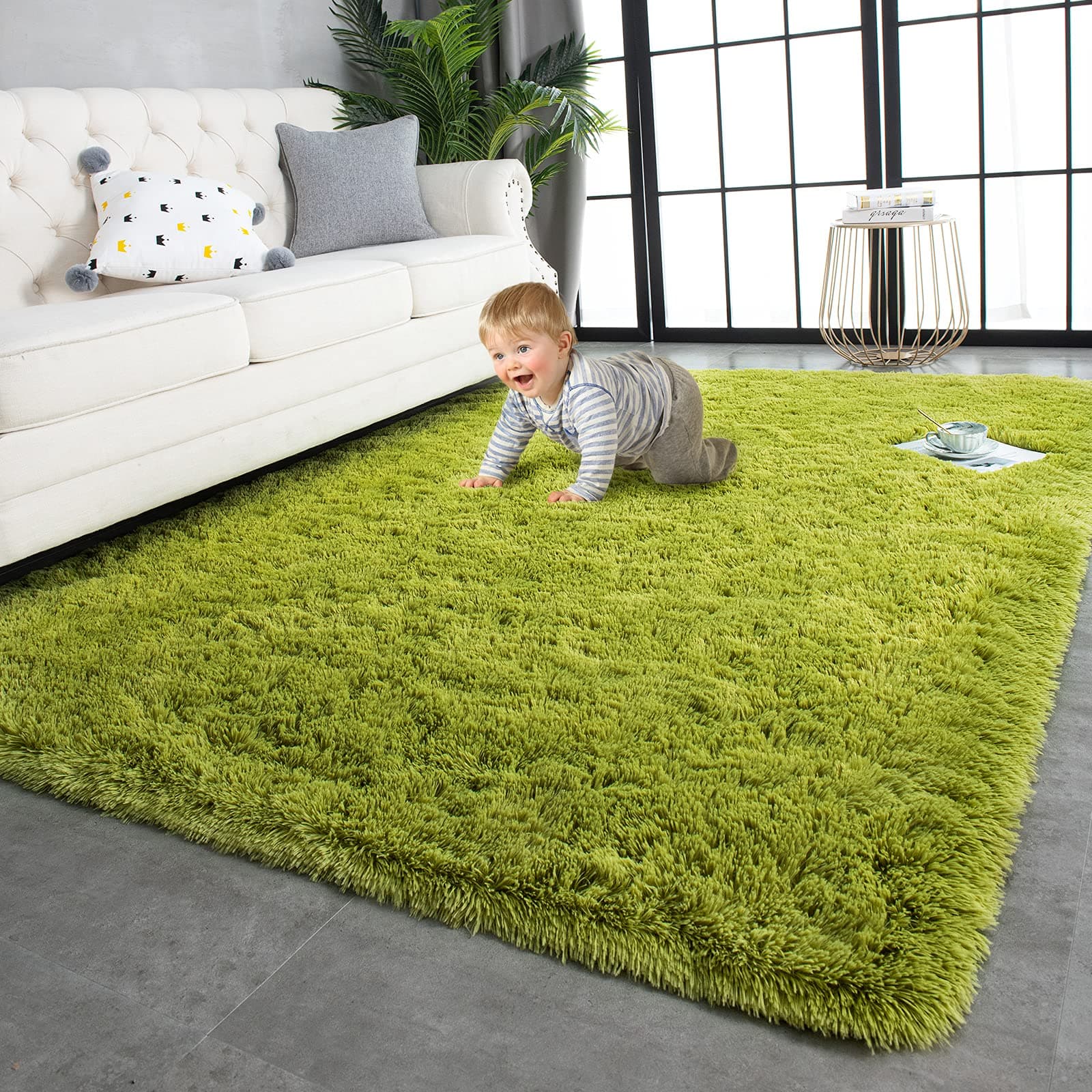 TWINNIS Super Soft Shaggy Rugs Fluffy Carpets, 5x8 Feet, Indoor Modern Plush Area Rugs for Living Room Bedroom Kids Room Nursery Home Decor, Upgrade Anti-Skid Rectangular Fuzzy Rug, Green