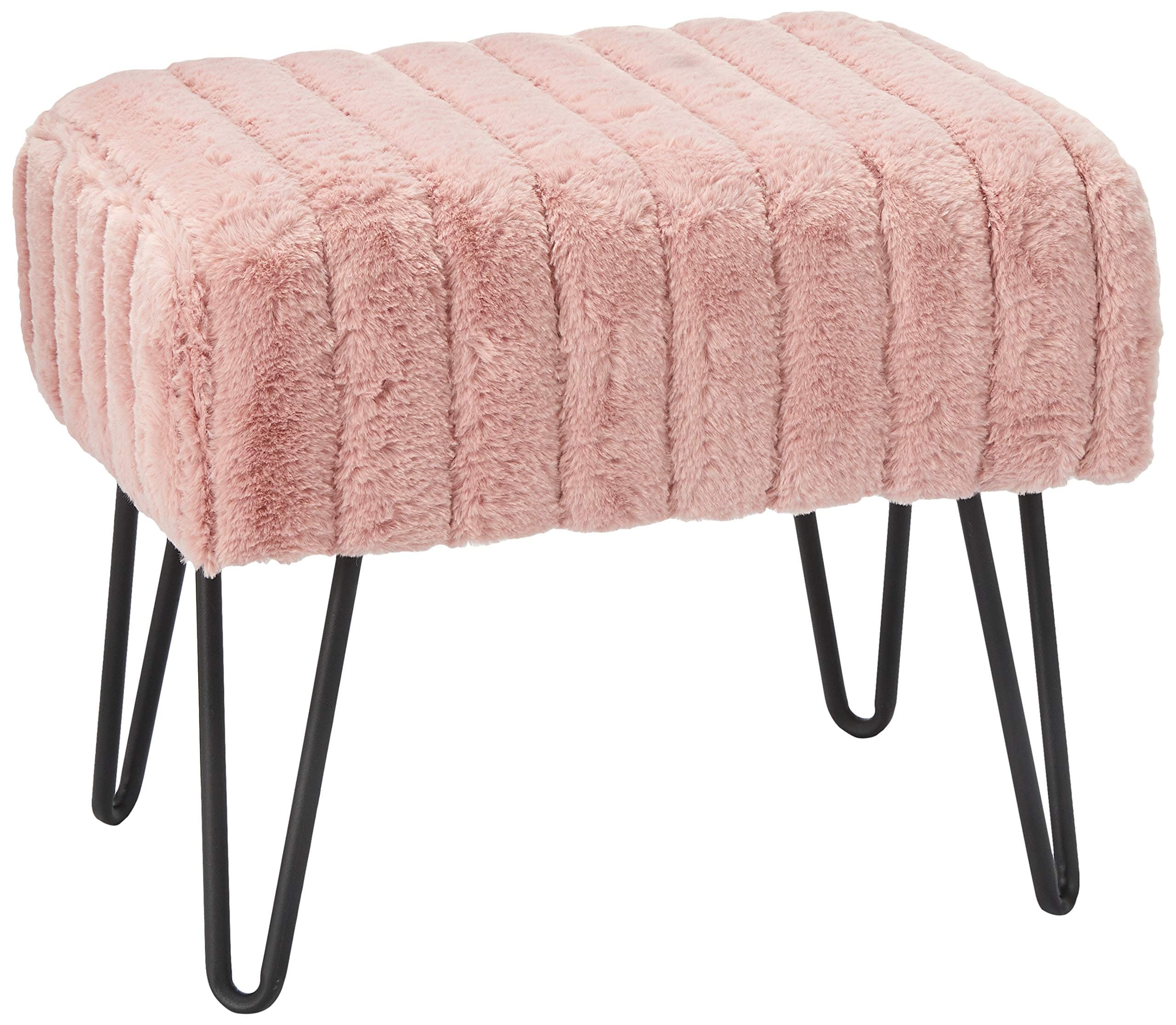 Super Mink Faux Fur Pink Ottoman Bench, 19" x 13" x 17", Rose Smoke, Living Room Foot Rest Stool Entryway Makeup Bench End of Bed Bedroom Home Decor Chair for Sitting