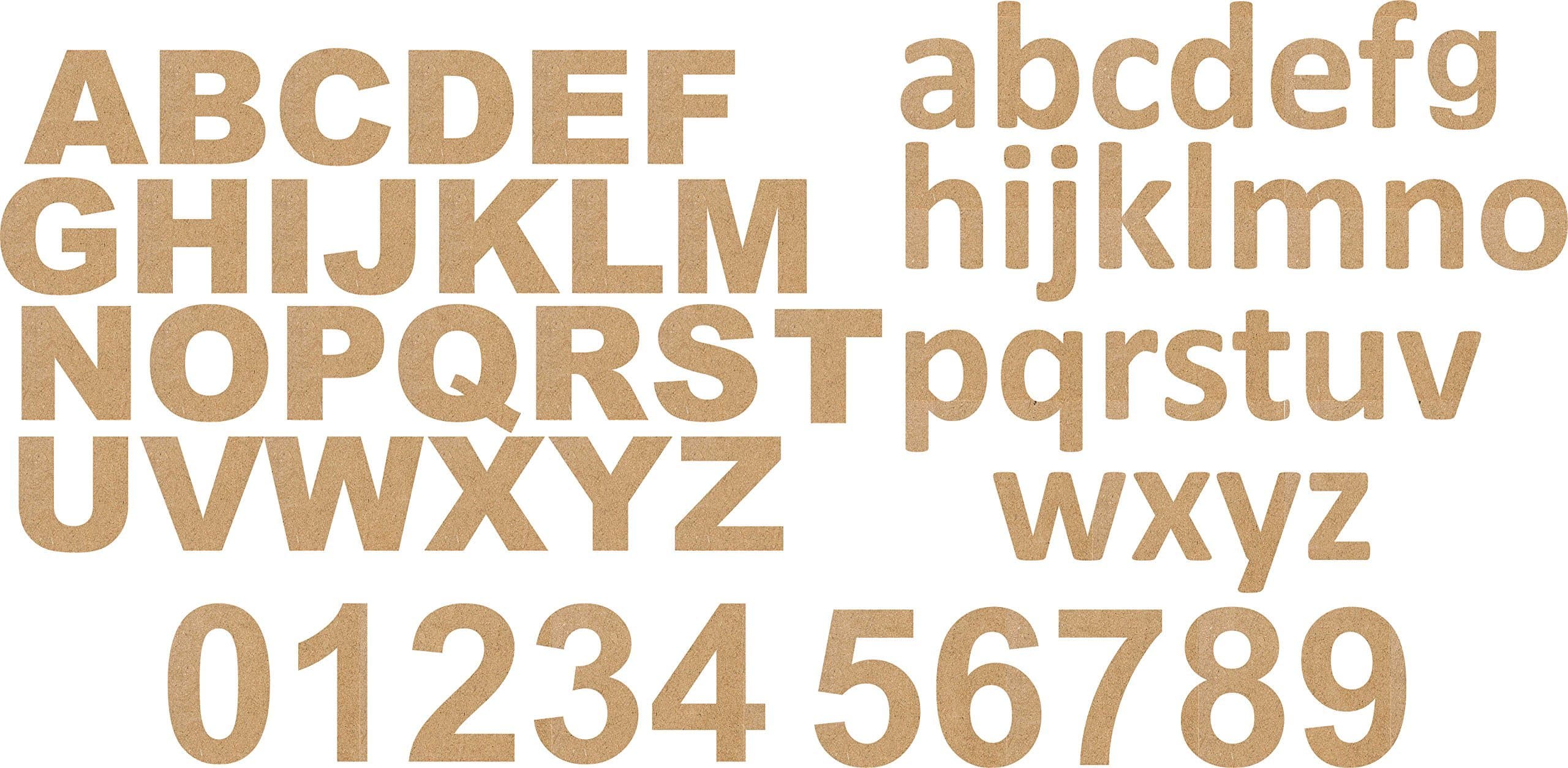 Plain Laser Cut Wooden Lower & Upper Case Alphabets/Letters (1 Set Each) and Numbers (3 Sets)