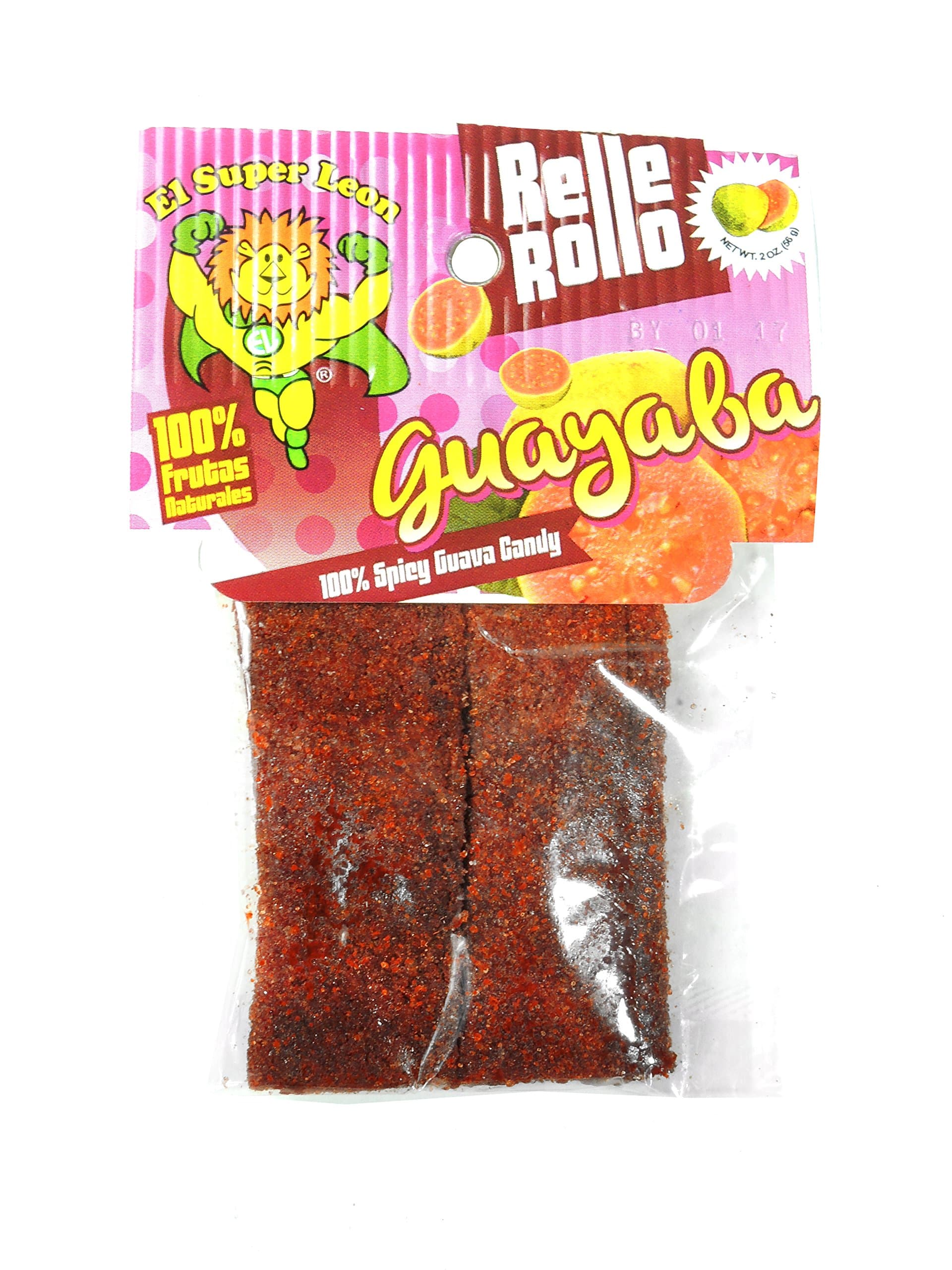 EL SUPER LEON RELLE ROLLO GUAYABA 100% SPICY GUAVA CANDY 2 OZ / 12 CT