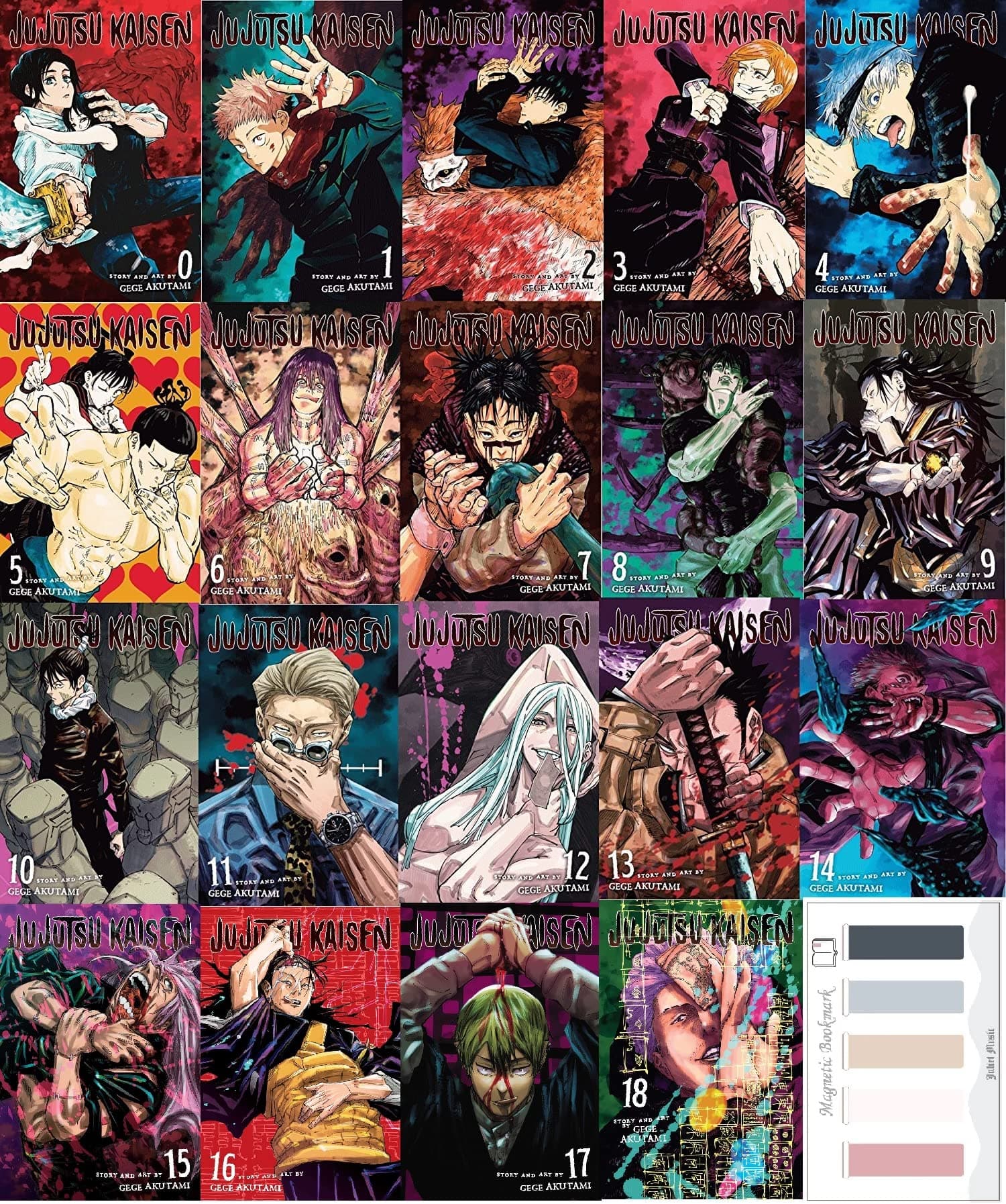 Jujutsu Kaisen Manga Series (Volume 0-18) 19 Books Collection Set by Gege Akutami & Juliet Music Magnetic Bookmarks