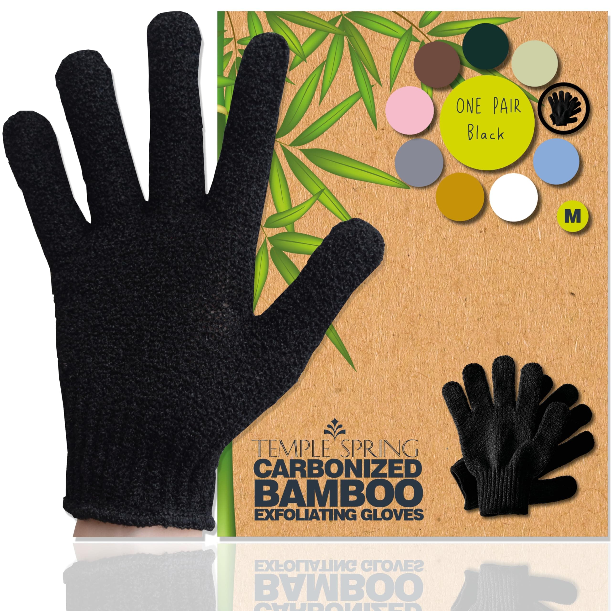 Temple Spring Exfoliating Glove, Rayon Bamboo Exfoliating Body Scrubber, Loofah Washcloth, Exfoliate Loofa Shower Scrubber, Body Exfoliator Scrub, Shower Loofah Bath Sponge - Black