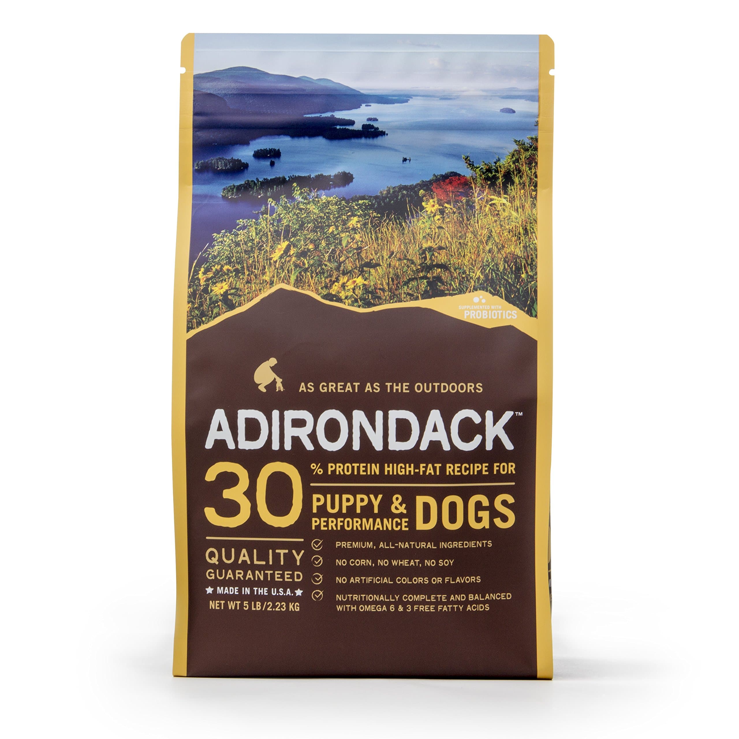 Adirondack Puppy Food For Puppies and Performance Dogs Made in USA [High Protein Dog Food For All Breeds and Sizes], Chicken Meal & Brown Rice Recipe