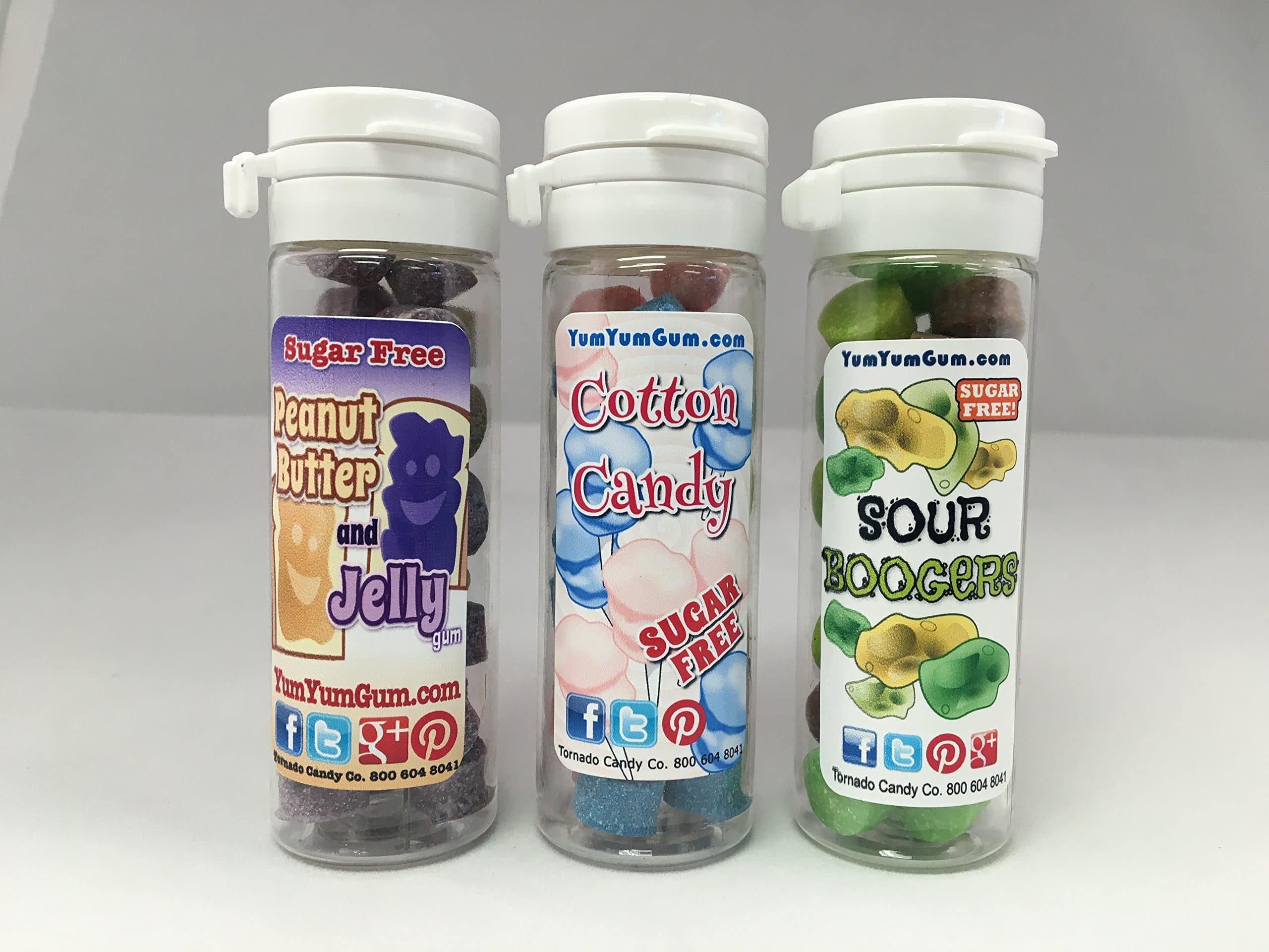 Yum Yum Gum Kids Pack (Peanut Butter and Jelly, Sour Boogers, Cotton Candy) Sugar Free Aspartame Free