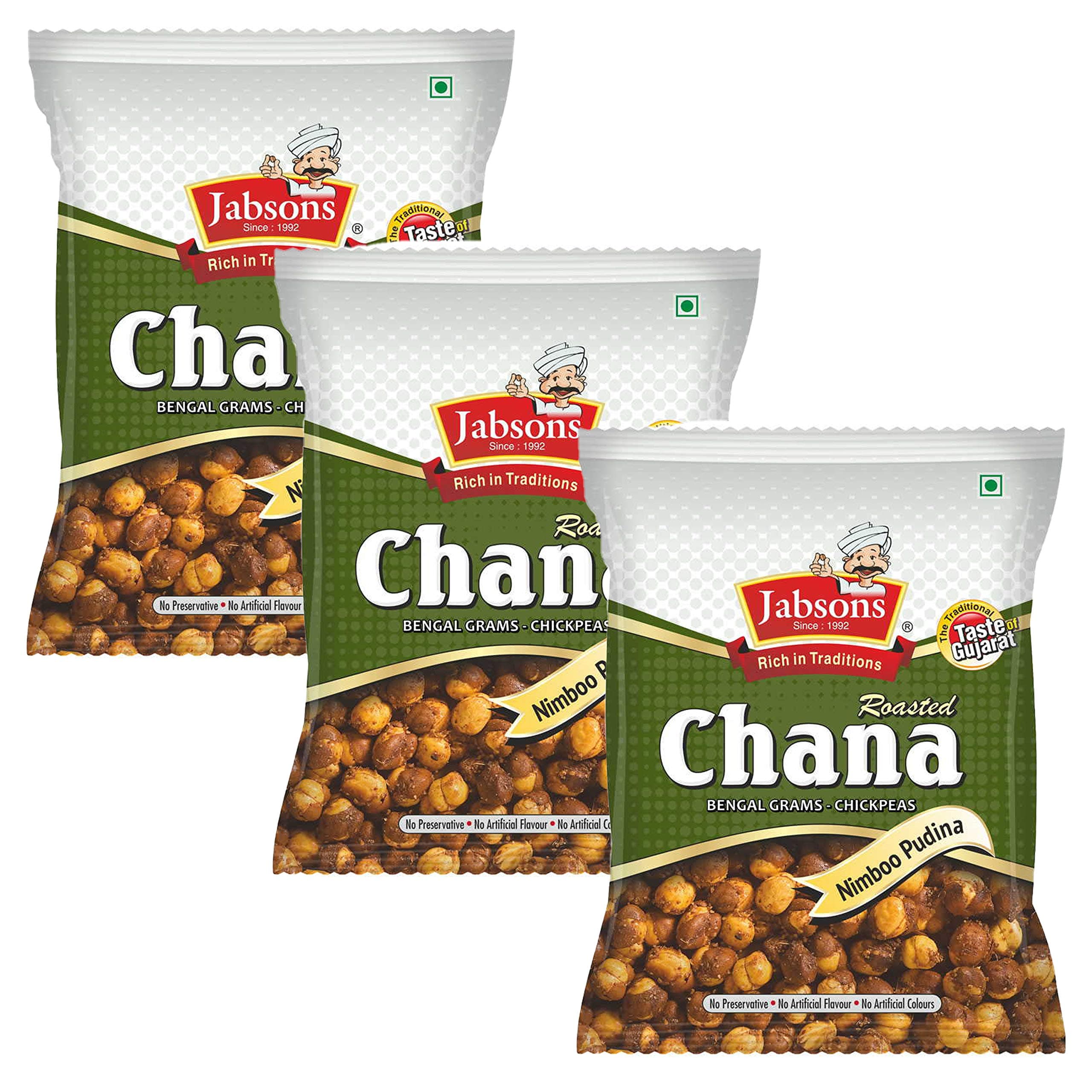 Jabsons - Roasted Chana Chickpeas (3 Pack), 150g x 3 (Nimboo Pudina)