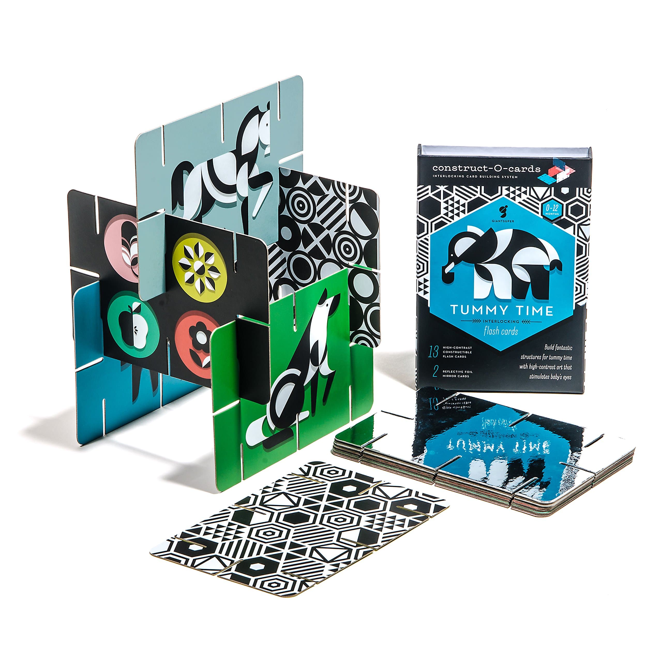 Construct-O-Cards: Tummy Time Interlocking Flash Cards - High-Contrast Art for Baby's Developing Eyes