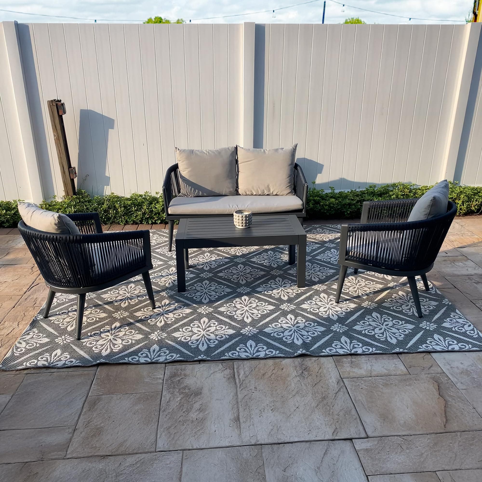 PURPLE LEAF 4-Piece Wicker Patio Conversation Set Aluminum Rattan Sofa Patio Furniture Set with Cushions and Coffee Table for Garden Backyard Grey