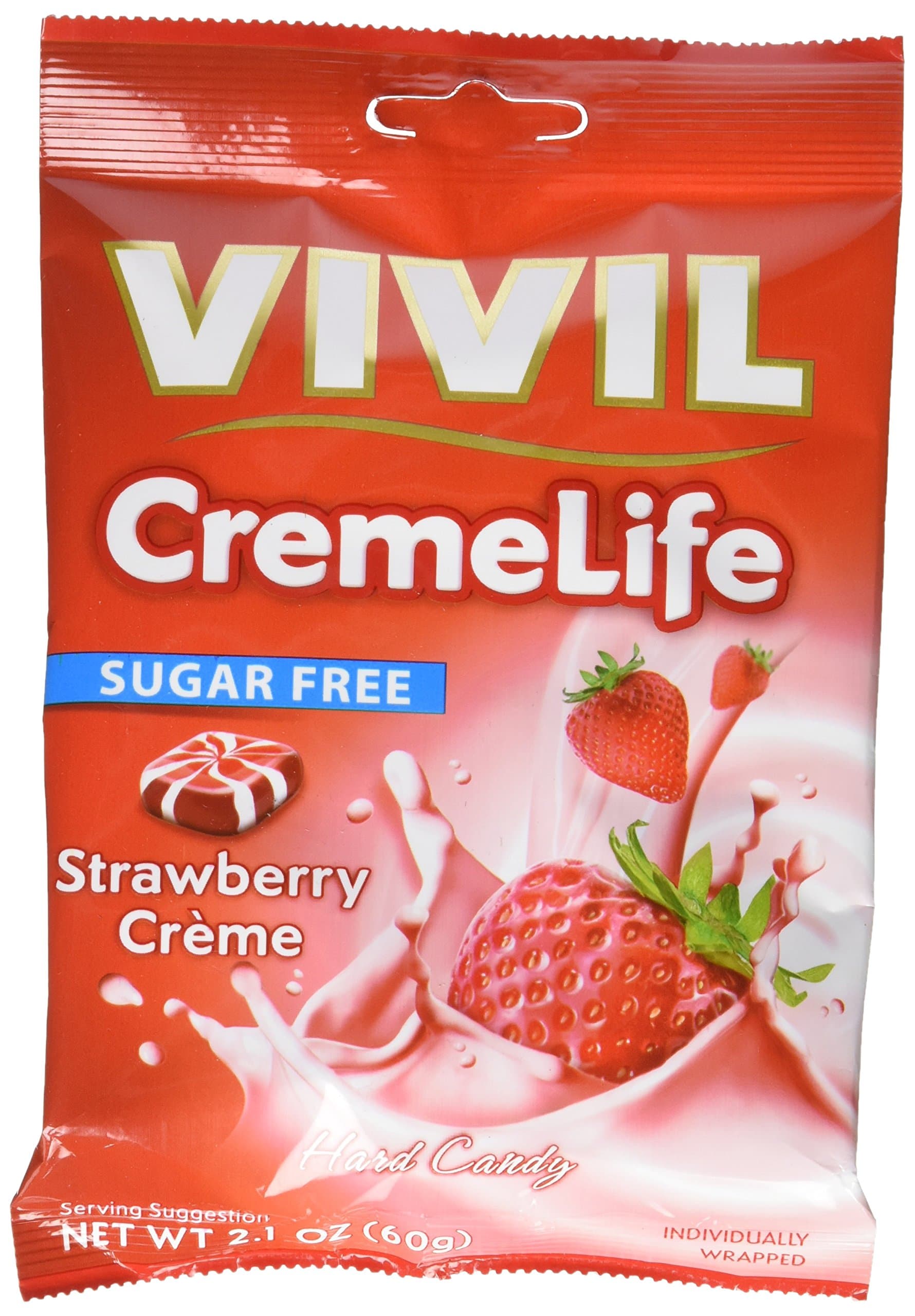 Vivil Cremelife Strawberry sugar free, creamy sweets with strawberry flavour,60 gm