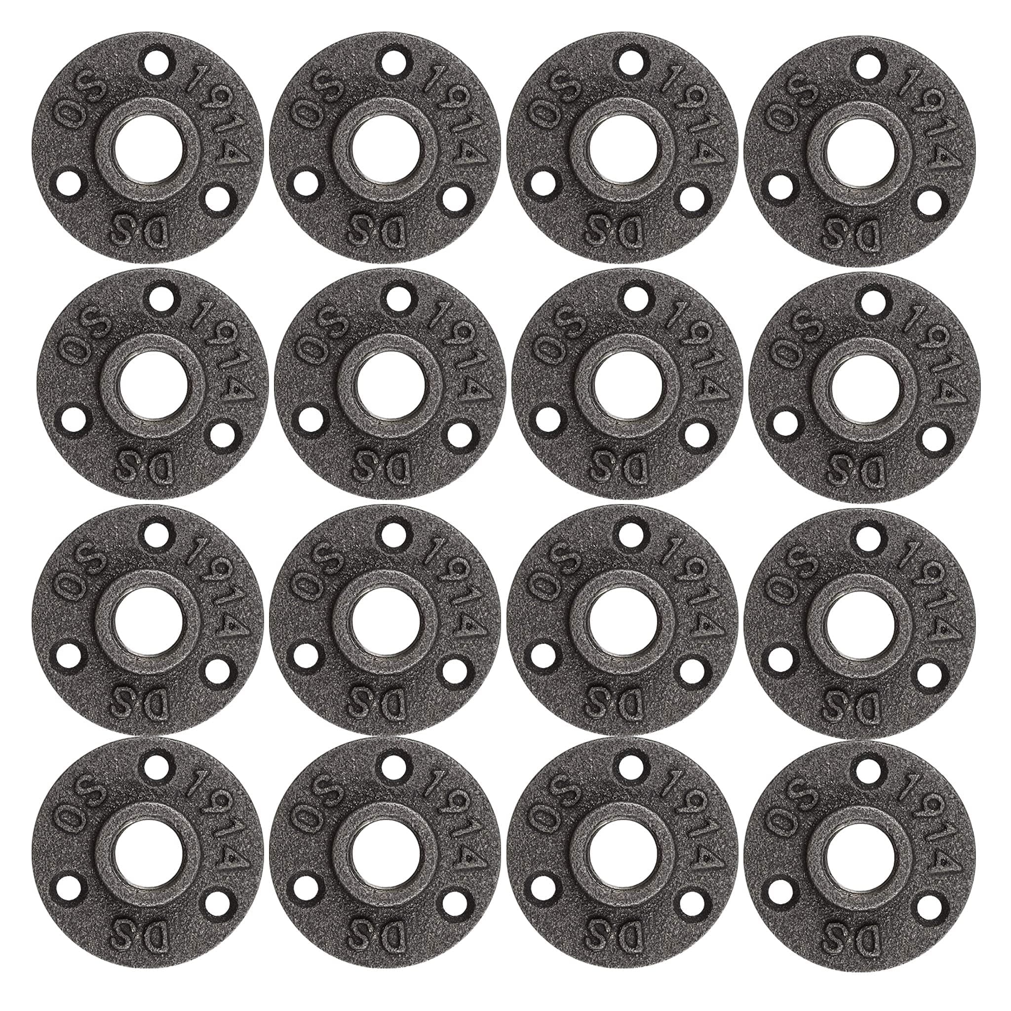 16 Pack 3/4" Black Floor Flange - Alloy Steel Pipe Fitting - Decorative Industrial Connector for DIY Projects