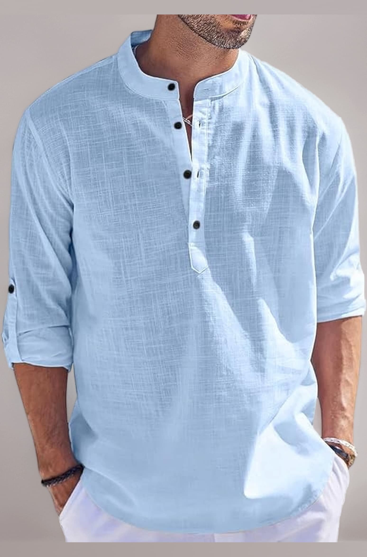 Men’s Cotton Blend Solid Regular Fit Full Sleeve Short Kurta | Men's Trendy Short Kurta | Ethnic Stylish Casual Lightweight Summer Kurta for Daily and Occasion Use