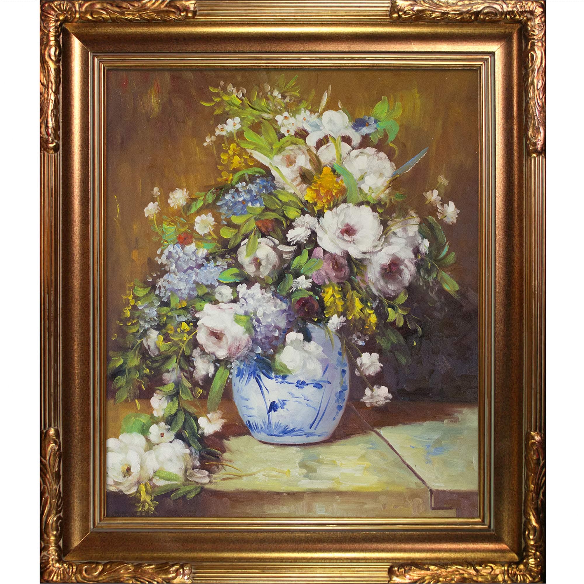 overstockArt Grande Vase Di Fiori by Pierre-Auguste Renoir Hand Painted Oil on Canvas with Brasovia Frame, 26.5" x 30.5", Florentine Frame, 31" x 27"