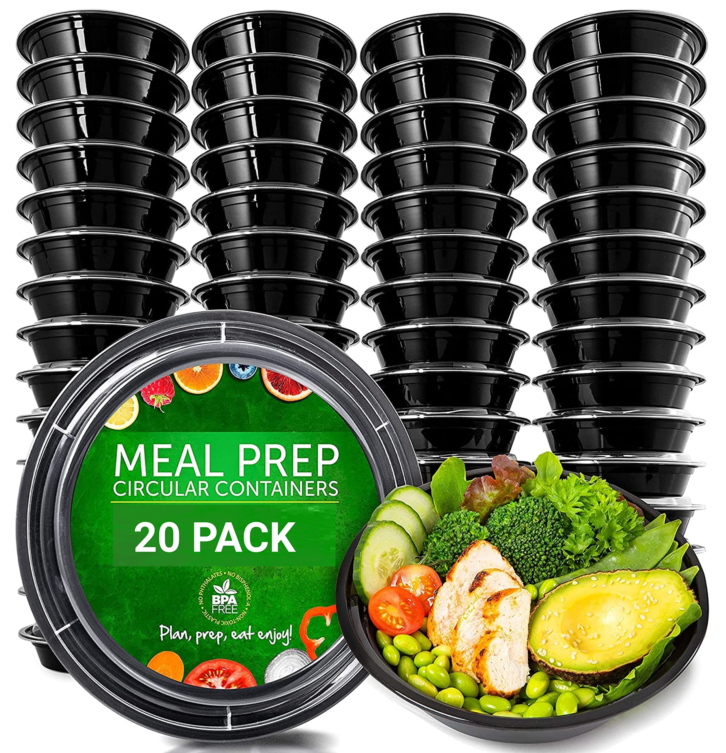 GUFARO Meal Prep Containers, Food Storage Lunch Box with Lids for Kids and Adults - Salads, Microwave Snacks, Freezer and Dishwasher Safe - Bento Design and Portion Control (Roundness)