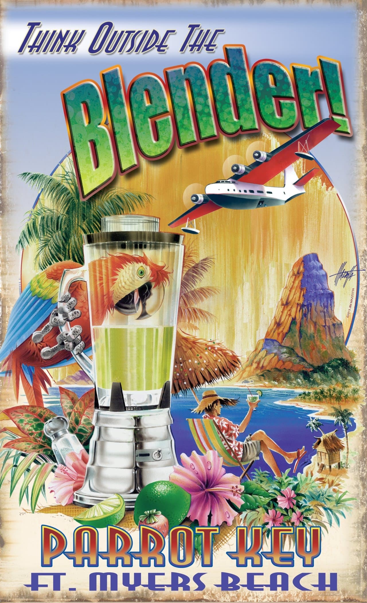 Northwest Art Mall JM-6730 TOB Parrot Key Fort Myers Beach Florida Think Outside The Blender 11" x 17" Print by Artist Jim Mazzotta