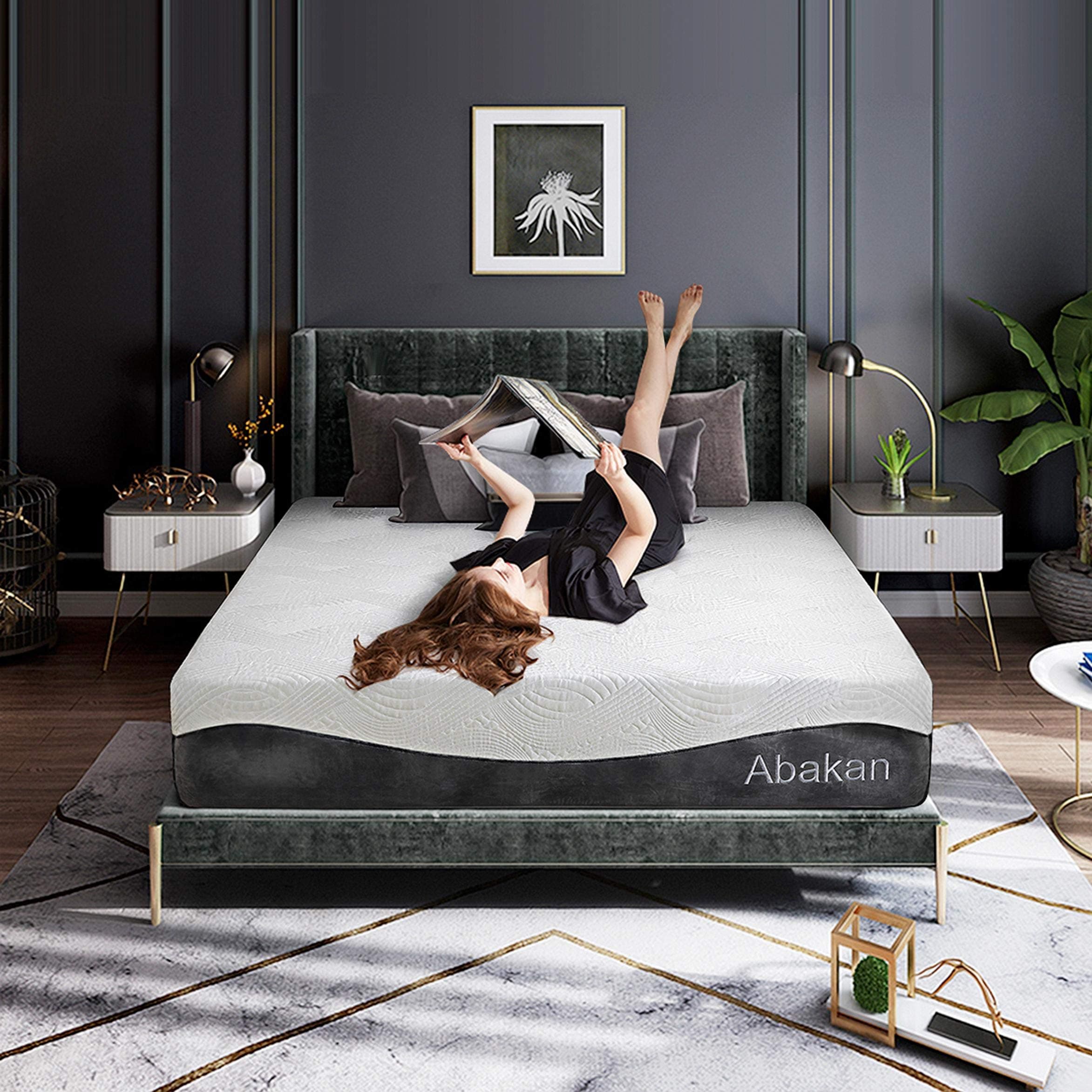 ABAKAN King Mattress 12 Inch Cooling Gel Infused Hybrid Memory Foam Ice Silk Breathable Mattress Cover Pressure Relief Support Responsive Luxury Bed Mattress in a Box…