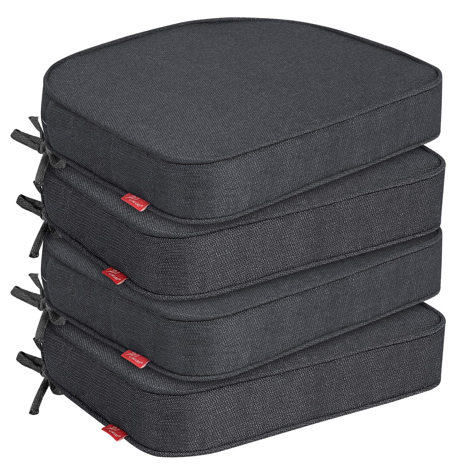 Pcinfuns Outdoor Chair Cushions 17"x16"x3" Set of 4,Memory Foam Seat Cushion for Patio Furniture with Ties,Removable Cover Hidden Zipper Round Corner for Yard Garden,Black Grey