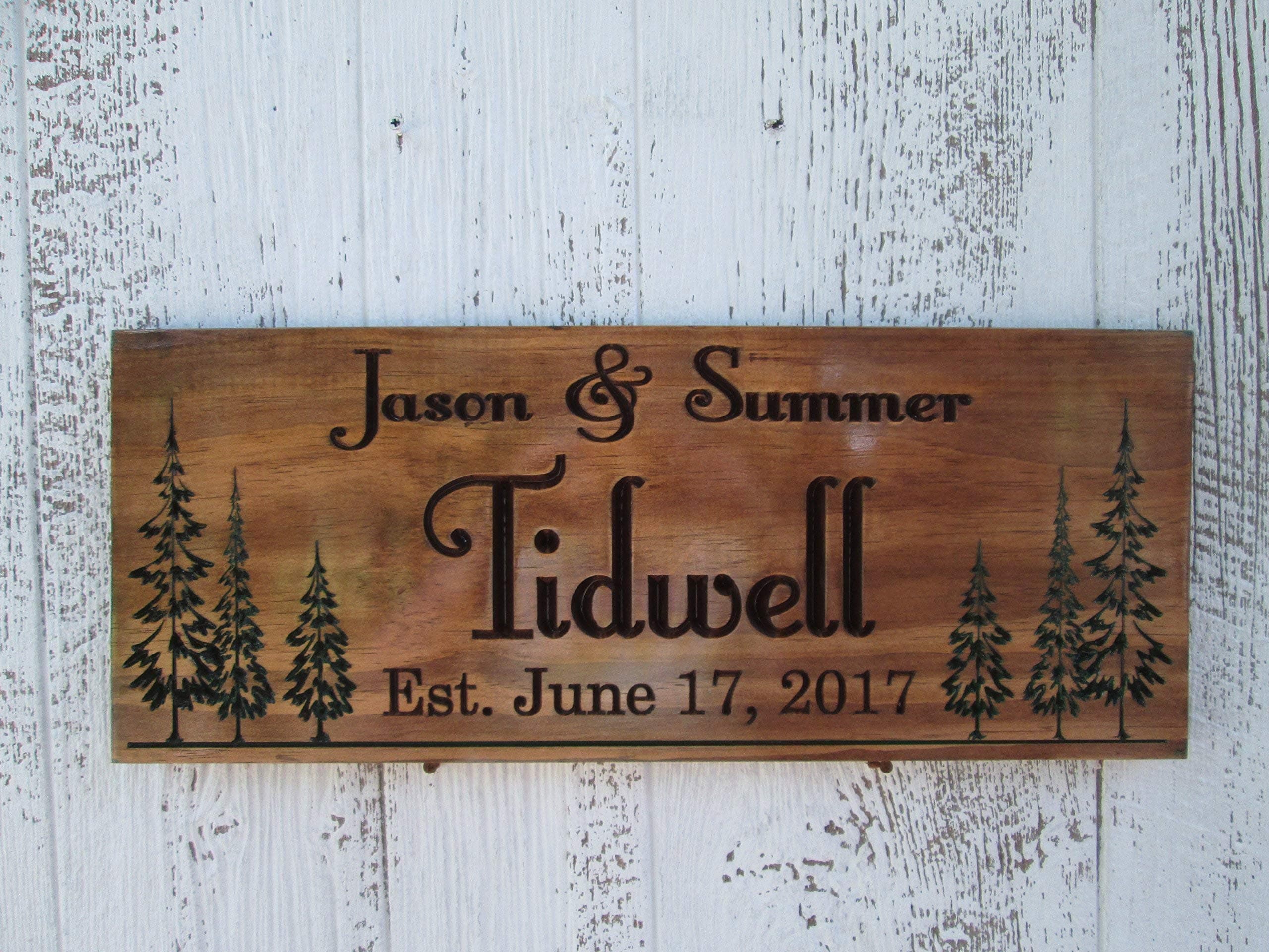 Last Name Established Sign with Pine Trees, Custom Family Sign C108