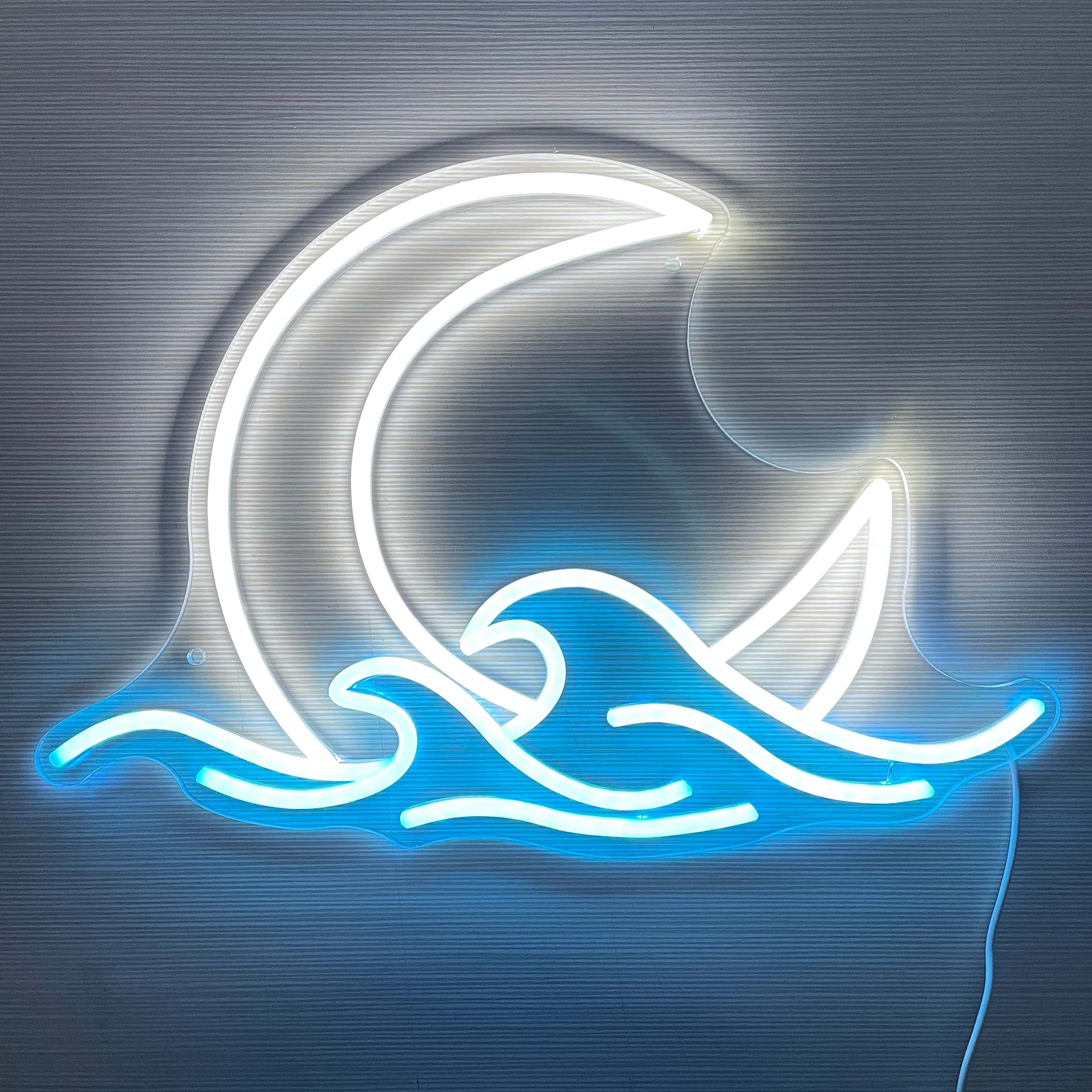 GGK Sunrise Sunset Neon Sign Moon over Sea Neon Light Twilight Moon Wave LED Neon Wall Signs for Room Decor Anime Neon Light Acrylic Moon Sign (Moonrise)
