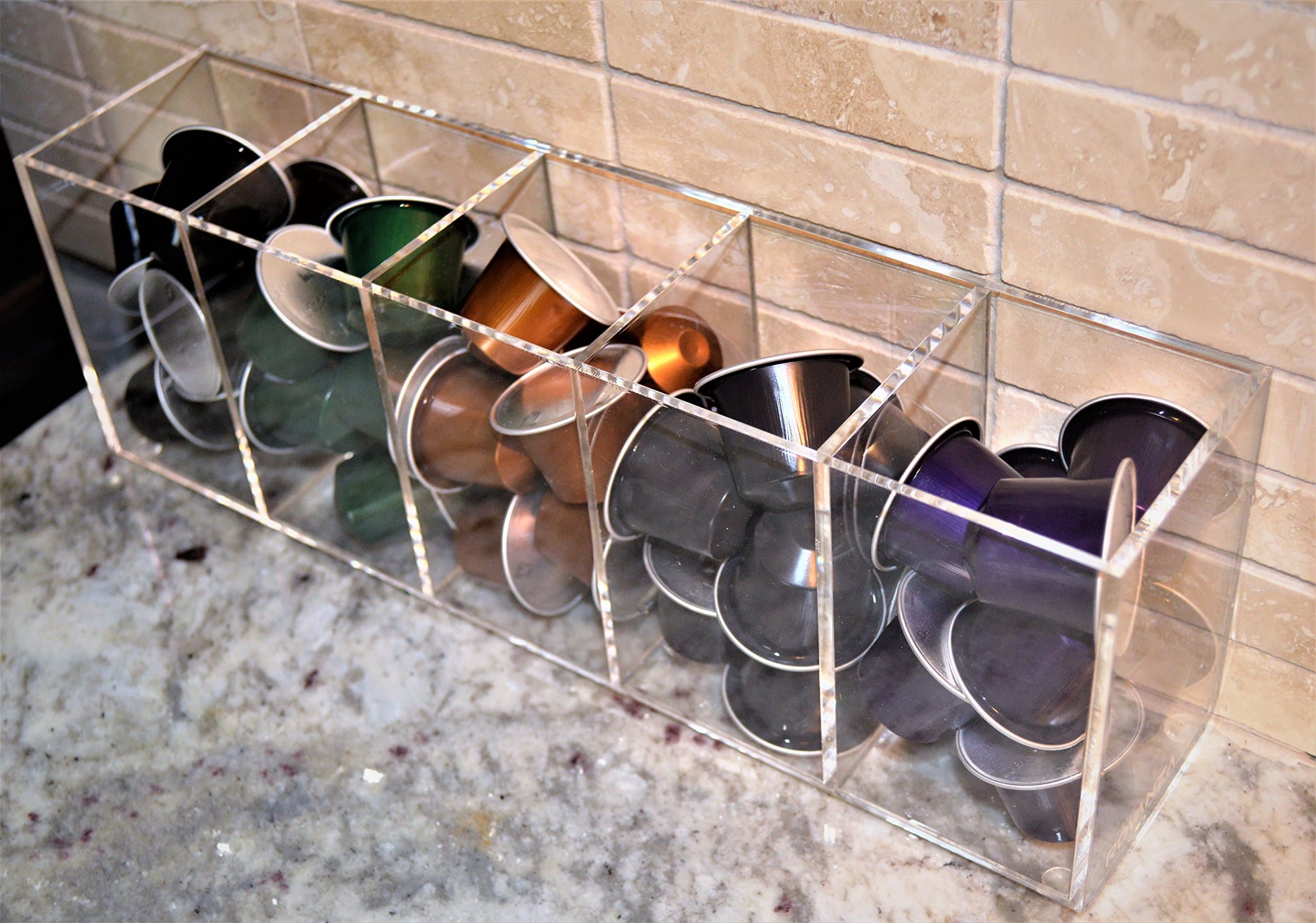 Multi purpose acrylic 5 Slot organizer, coffee pods holder, for nespresso capsule organizer, espresso pods display (CLEAR, 5 SLOT)