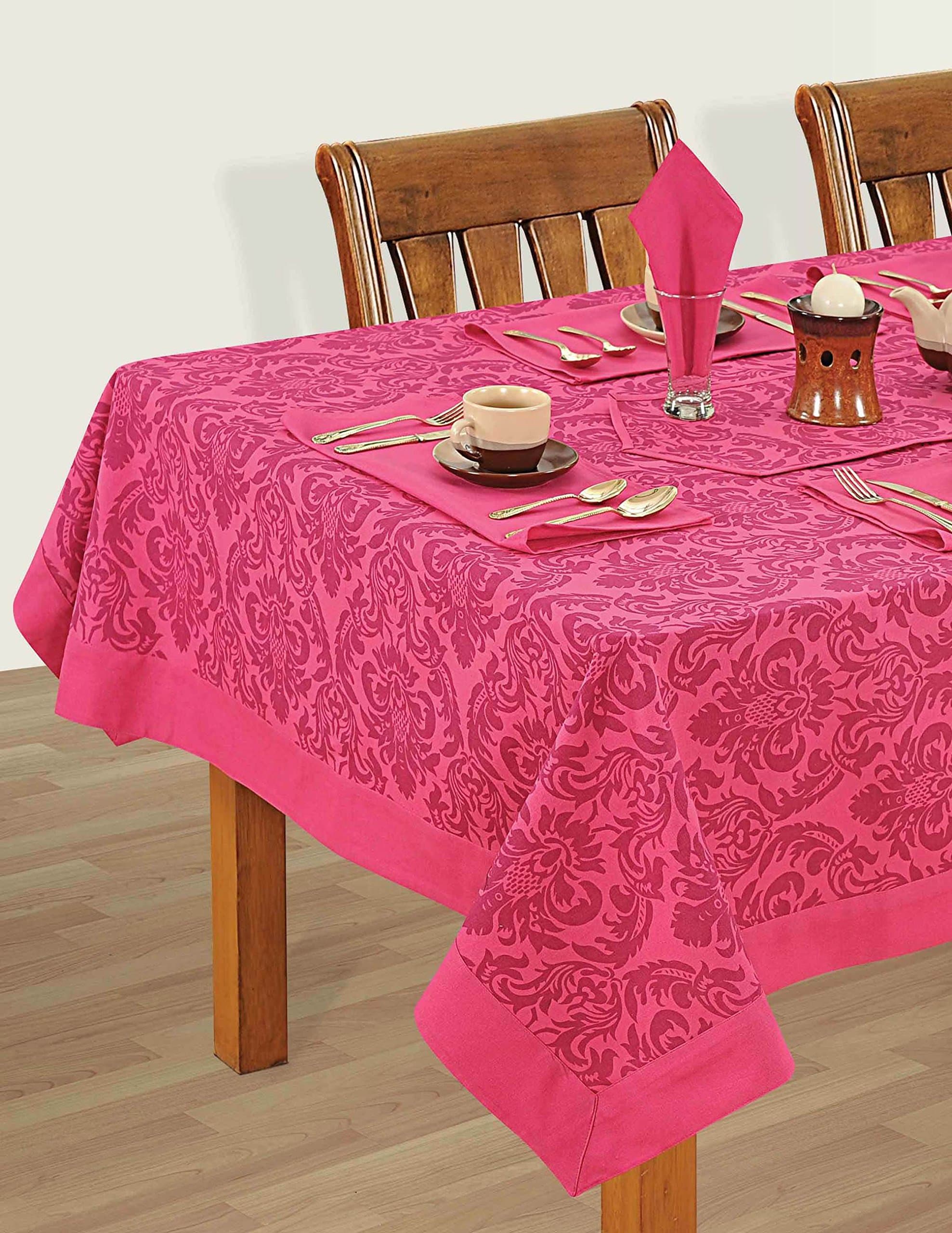 ShalinIndia Square Tablecloth 60 X 60 Inch for 4 Seater Center or Dining Table in Indian Cotton Fabric Cerise Pink Border Floral