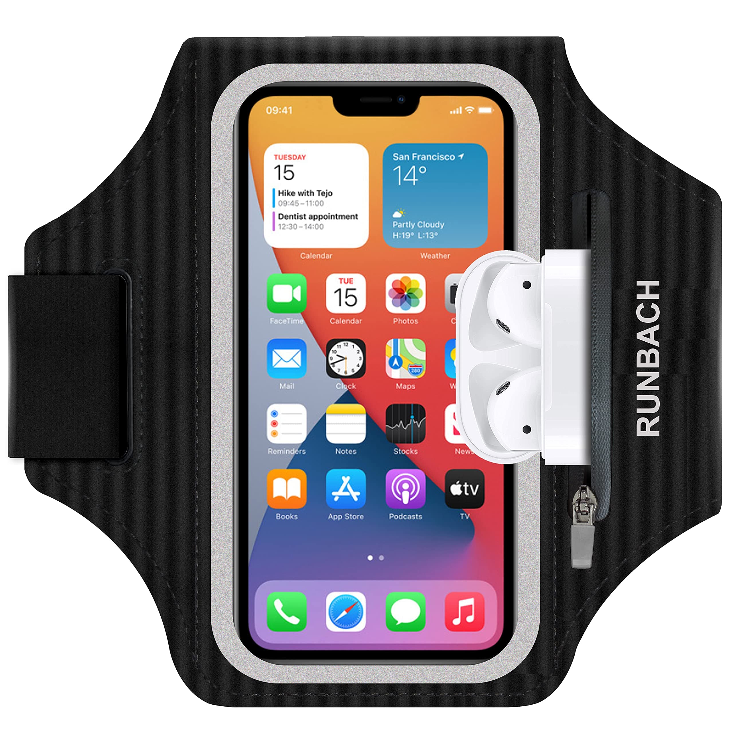 Armband for iPhone 17 Pro Max/16 Pro Max/16 Plus/15 Pro Max/15 Plus/iPhone 14,13,12,11 Pro Max/XS Max,Water Resistant Sport Armband with Zipper Slot for Airpods and Keys (Black)