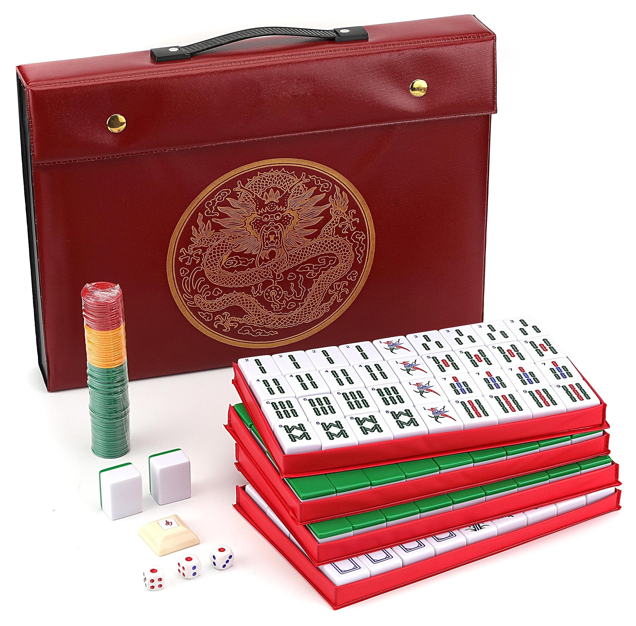 Mose Cafolo Chinese Mahjong Set X-Large 146 Numbered Melamine 1.5" Tiles with Travel Case, English Manual, Pro Complete Game (Majiang, Mah Jongg)