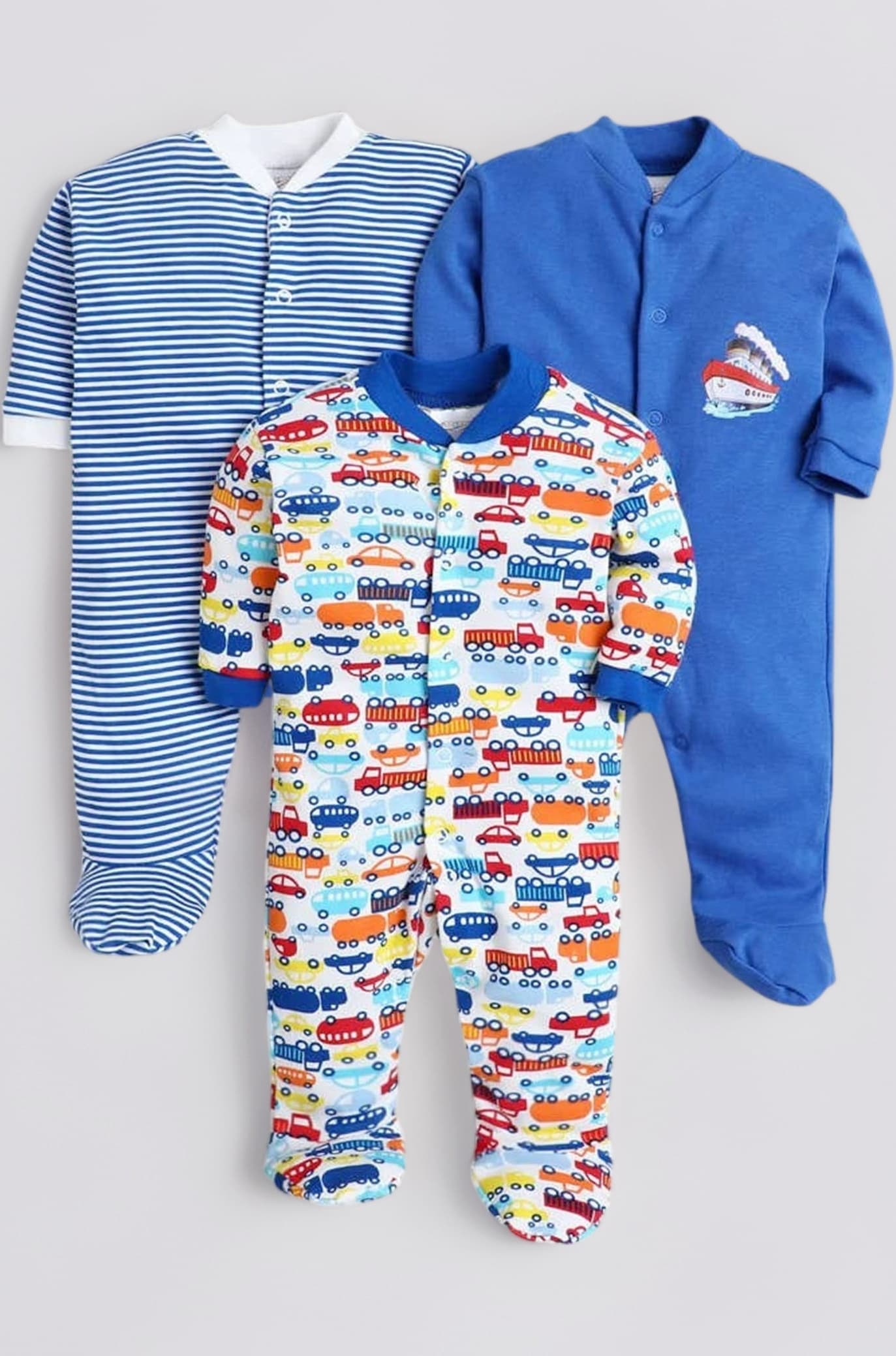 EIO 100% Cotton Baby Rompers Sleepsuits Jumpsuits Night Suits for Newborn Baby Boys & Girls | Soft Infant Bodysuit | Pack of 3 Kids Rompers