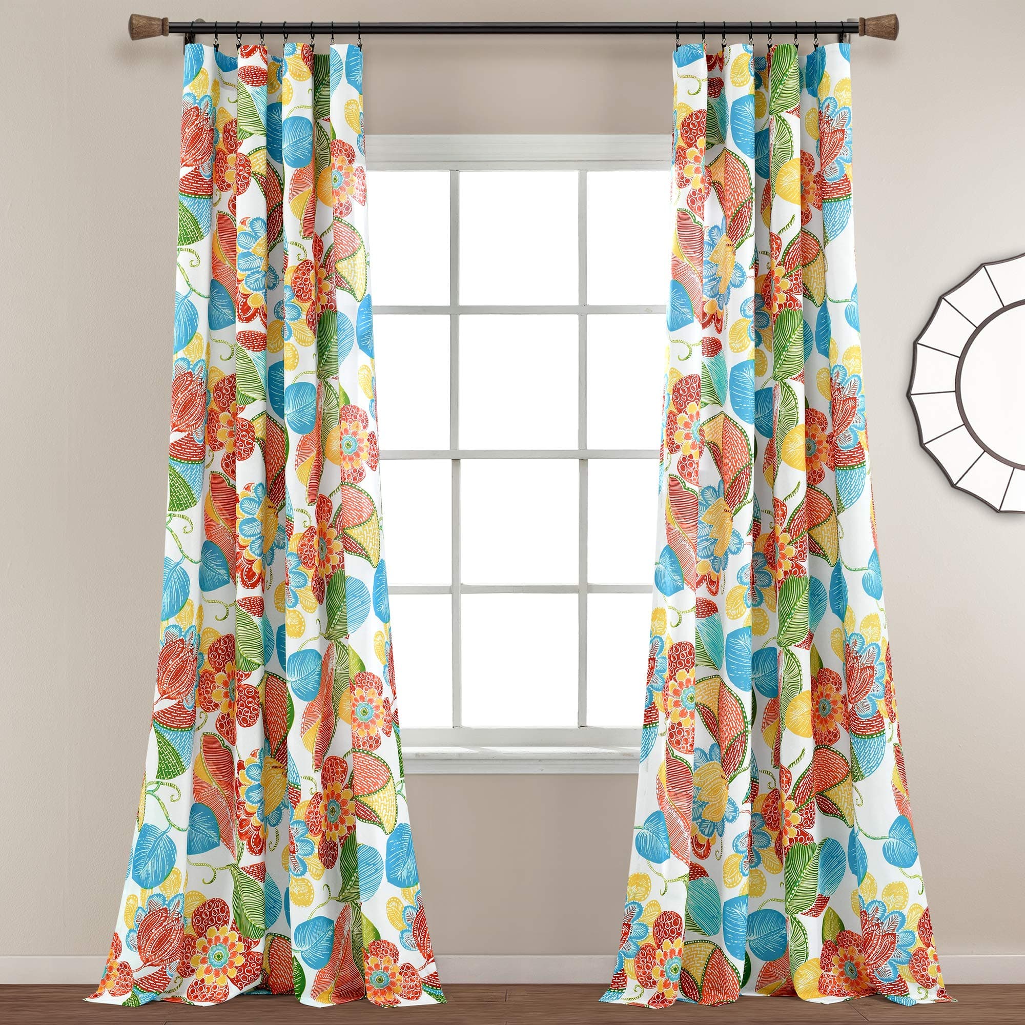 Lush Decor Layla Window Curtain Panel Pair, Polyester, Orange & Blue, 52" W x 84" L (Pack of 2)