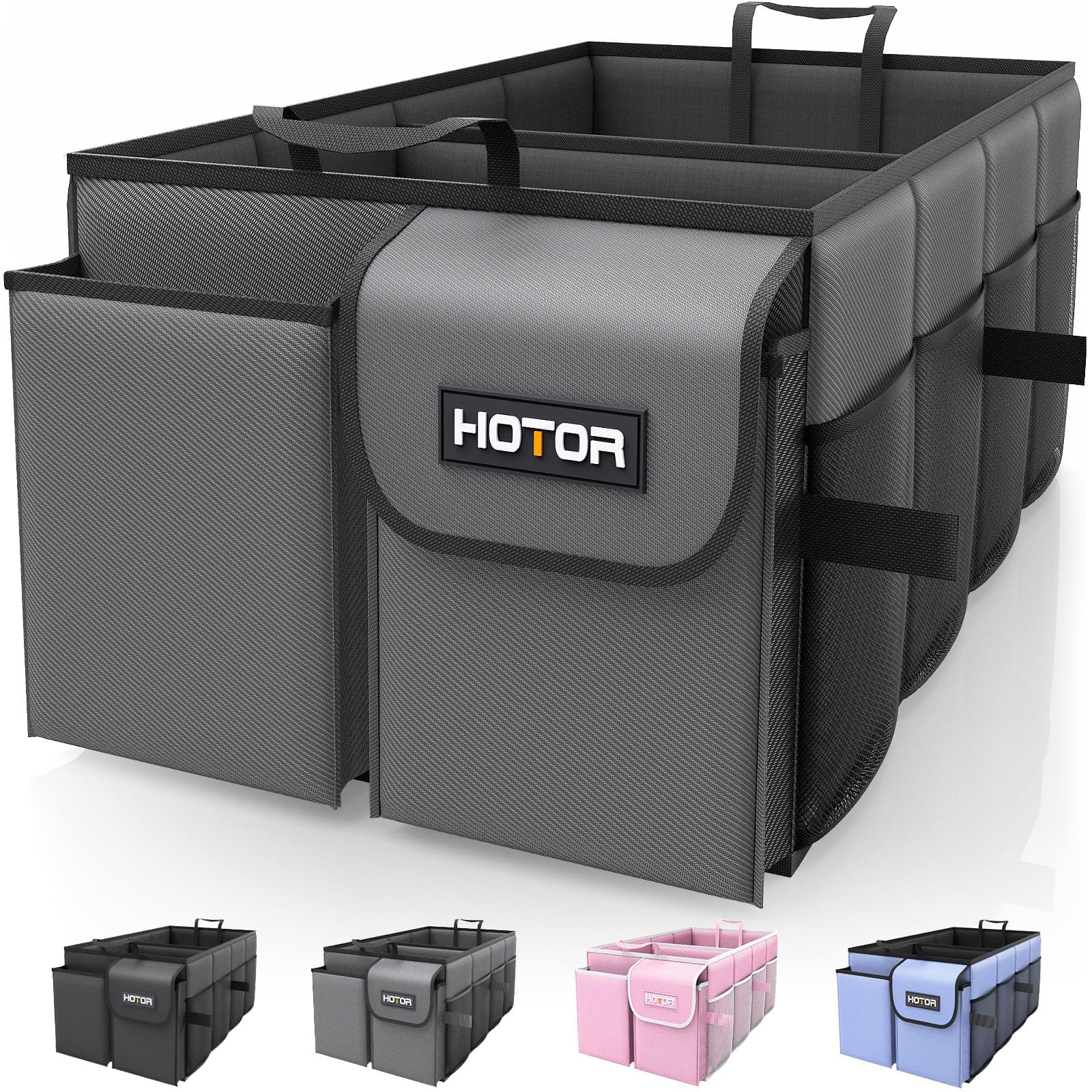 HOTOR Foldable Trunk Organizer - SUV & Sedan Compatible, Sturdy 2-Compartment Grey Car Accessory Organizer, 23.6"14.2"10.6"